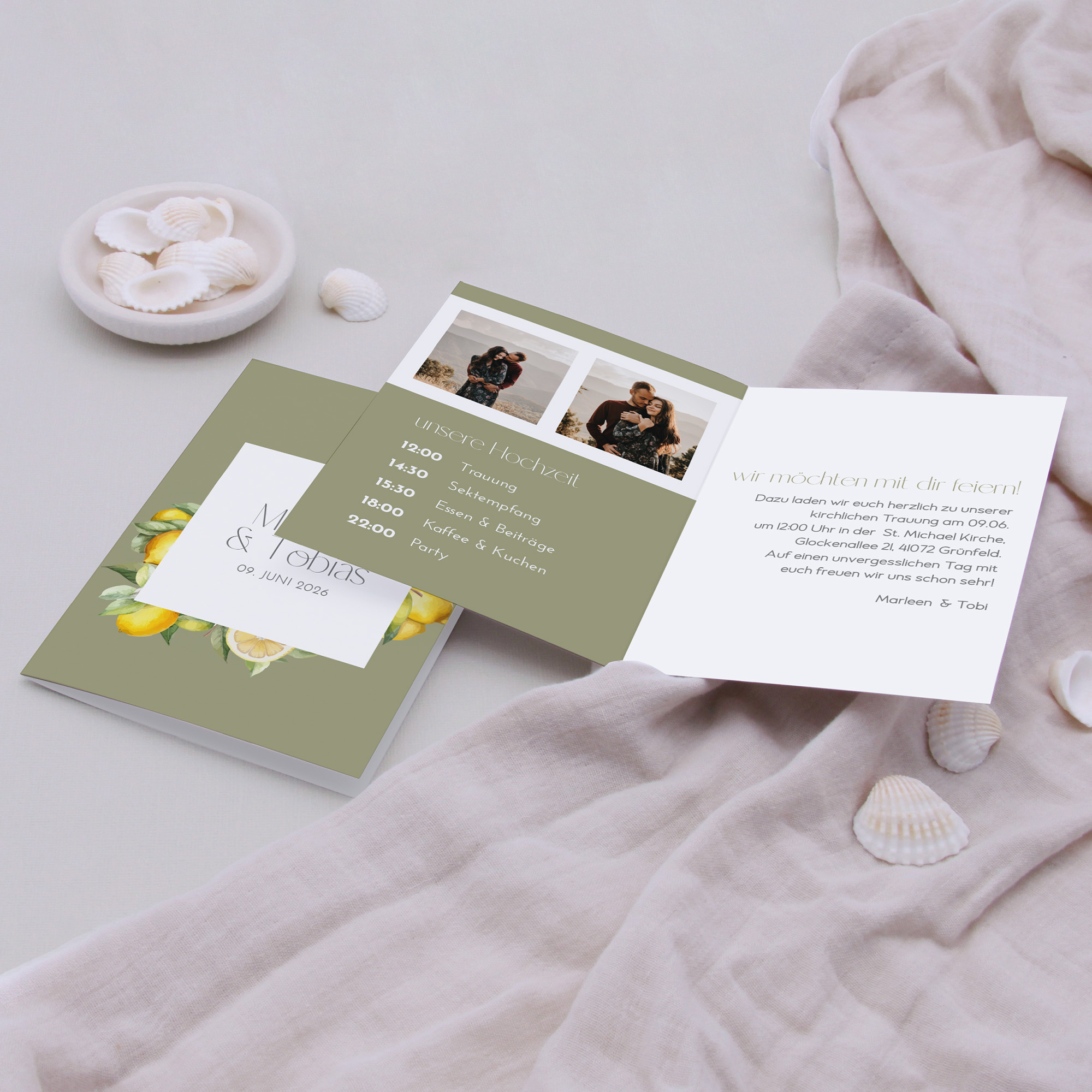 Klappkarte DIN A6 im Hochformat -Aquarell "Olive & Lemon"