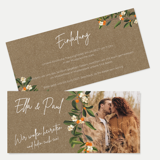 Postkarten DIN lang im Querformat 210 x 98 mm - Greenery "orange craft"