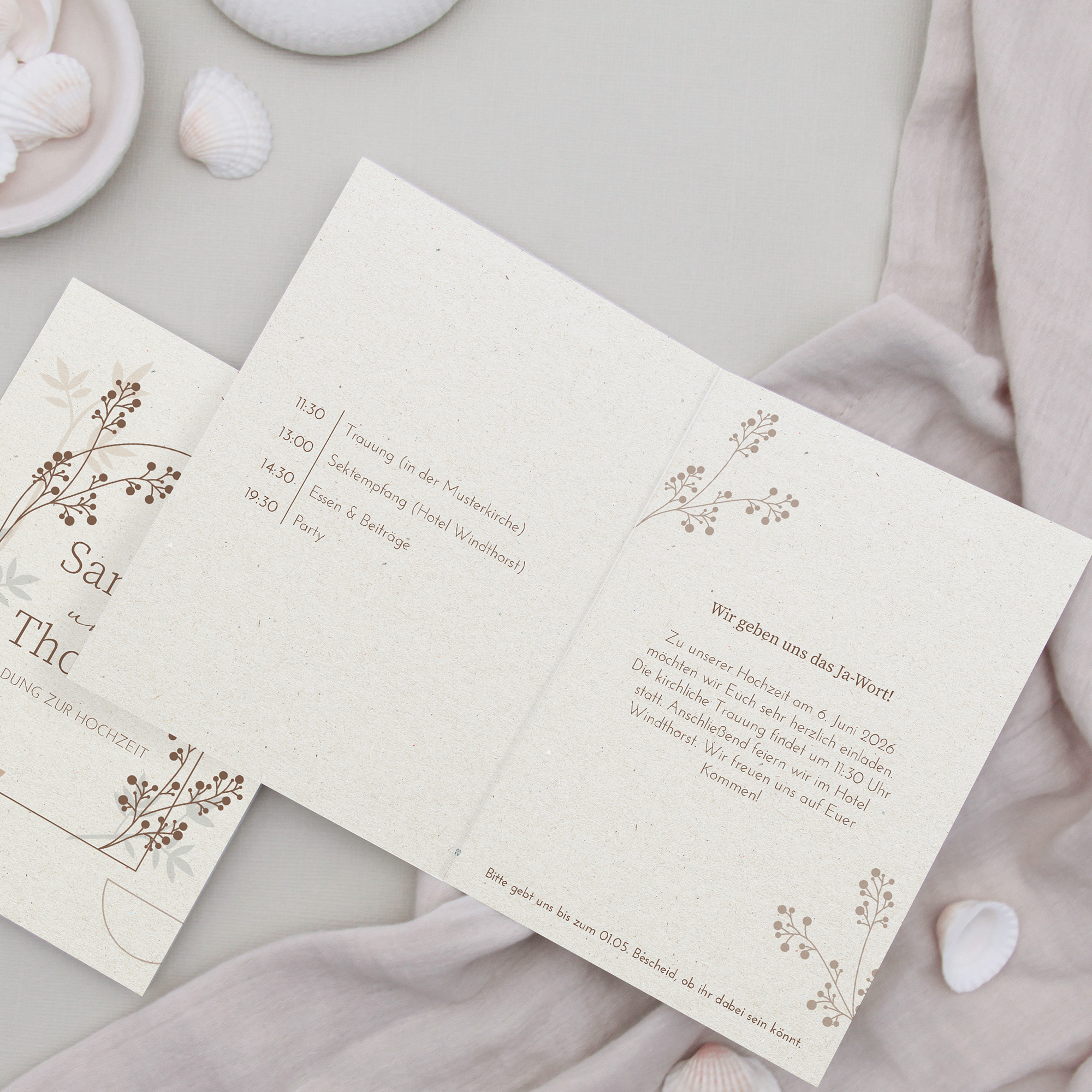 Klappkarte DIN A6 im Hochformat - Boho "Stone Bloom"