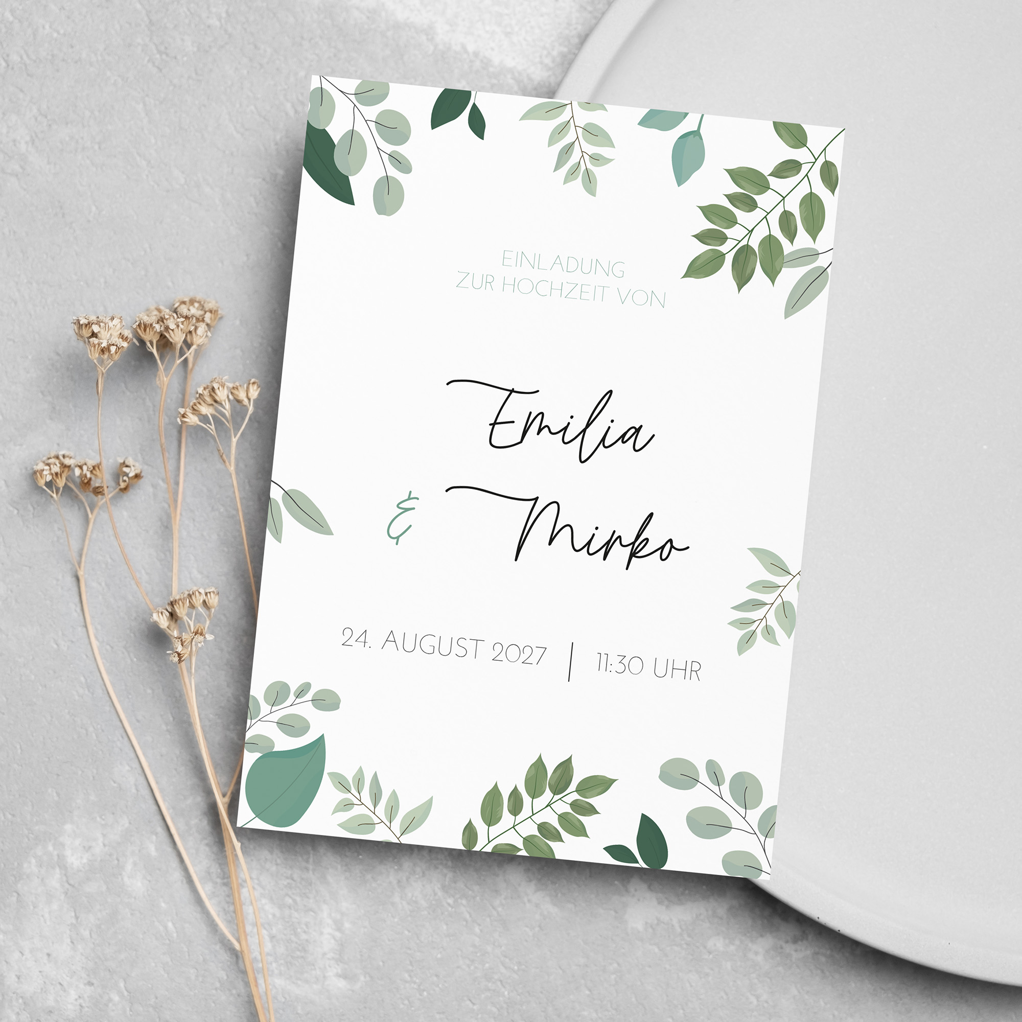 Postkarte DIN A6 im Hochformat - Greenery "Green & Simple"