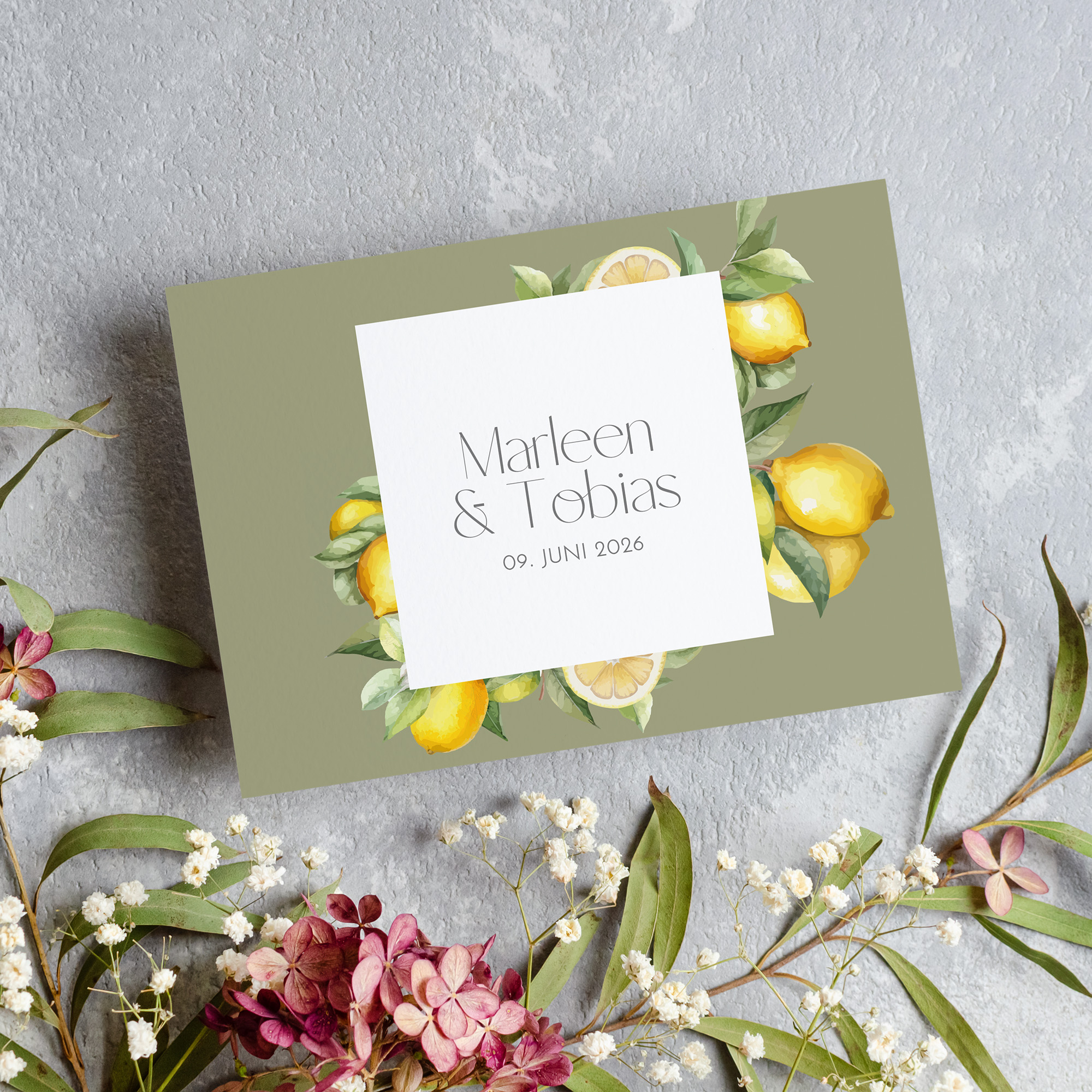 Postkarte DIN A6 im Querformat - Aquarell "Olive & Lemon"