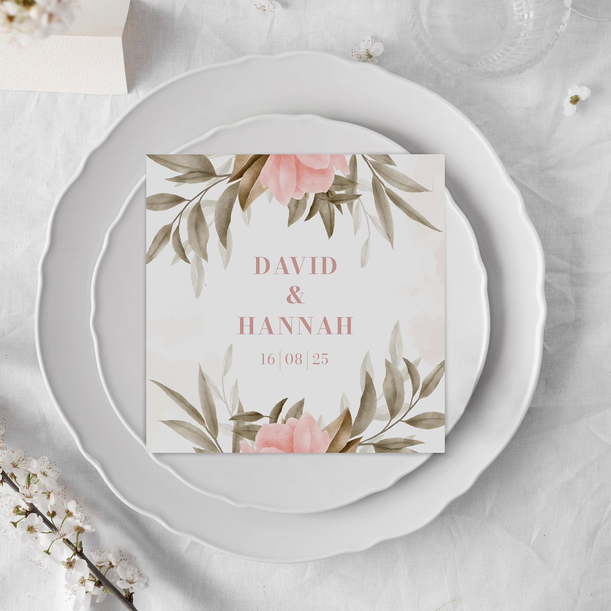 Postkarte Quadrat 148 x 148 mm - Floral "Rose Leaf"