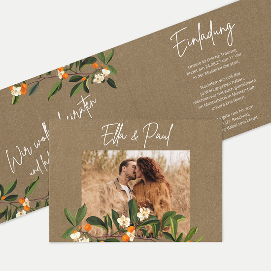 Klappkarte DIN A6 im Querformat - Greenery "orange craft"