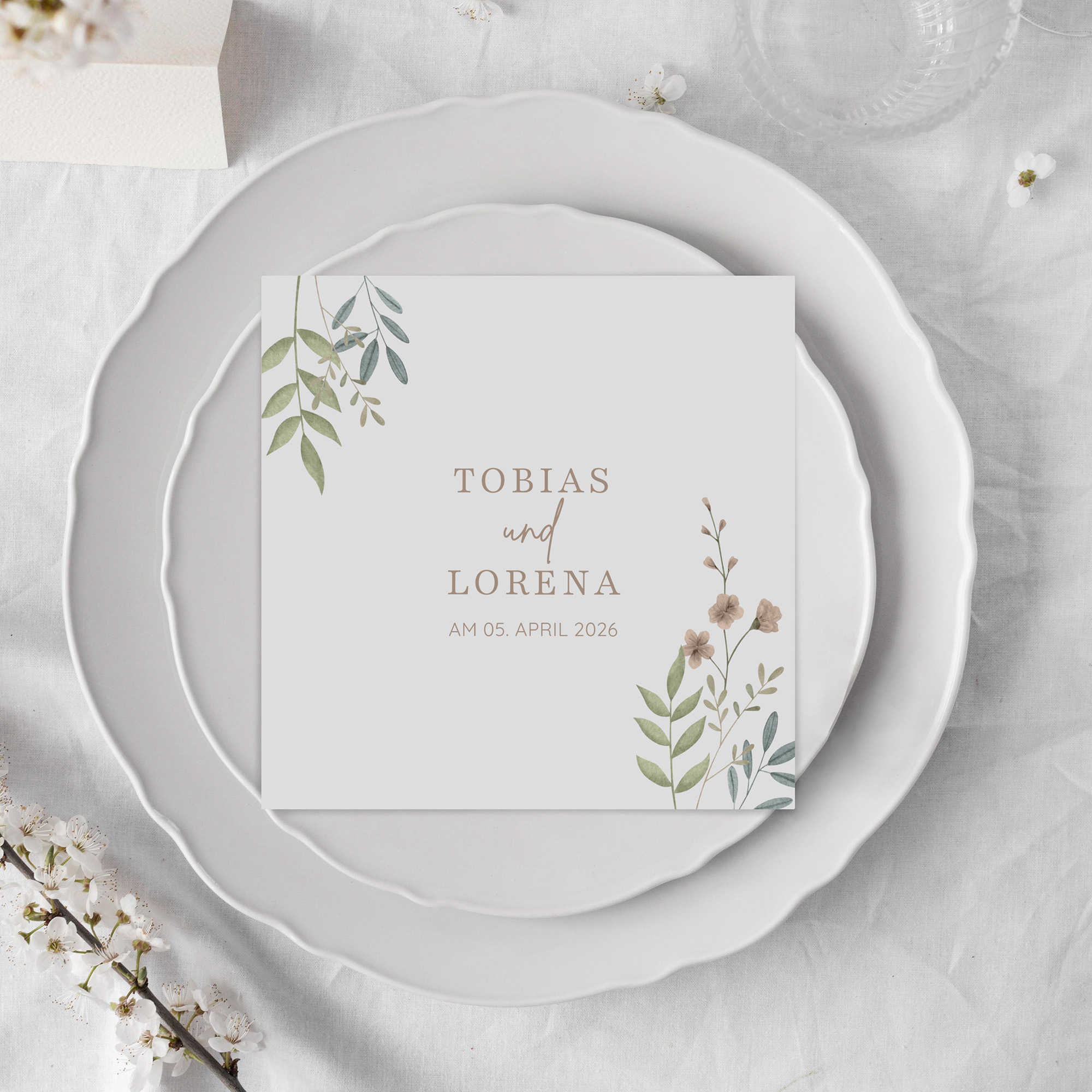 Postkarte Quadrat 148 x 148 mm - Boho "Soft Leaves"