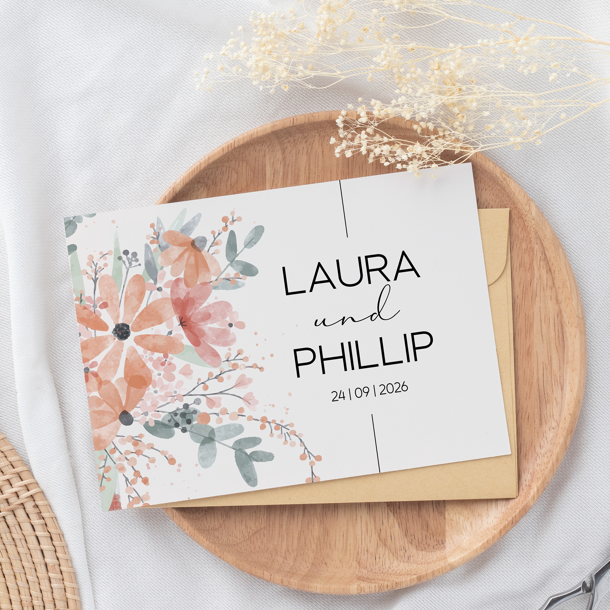 Postkarte DIN A6 im Querformat - Aquarell "terracotta Bloom"