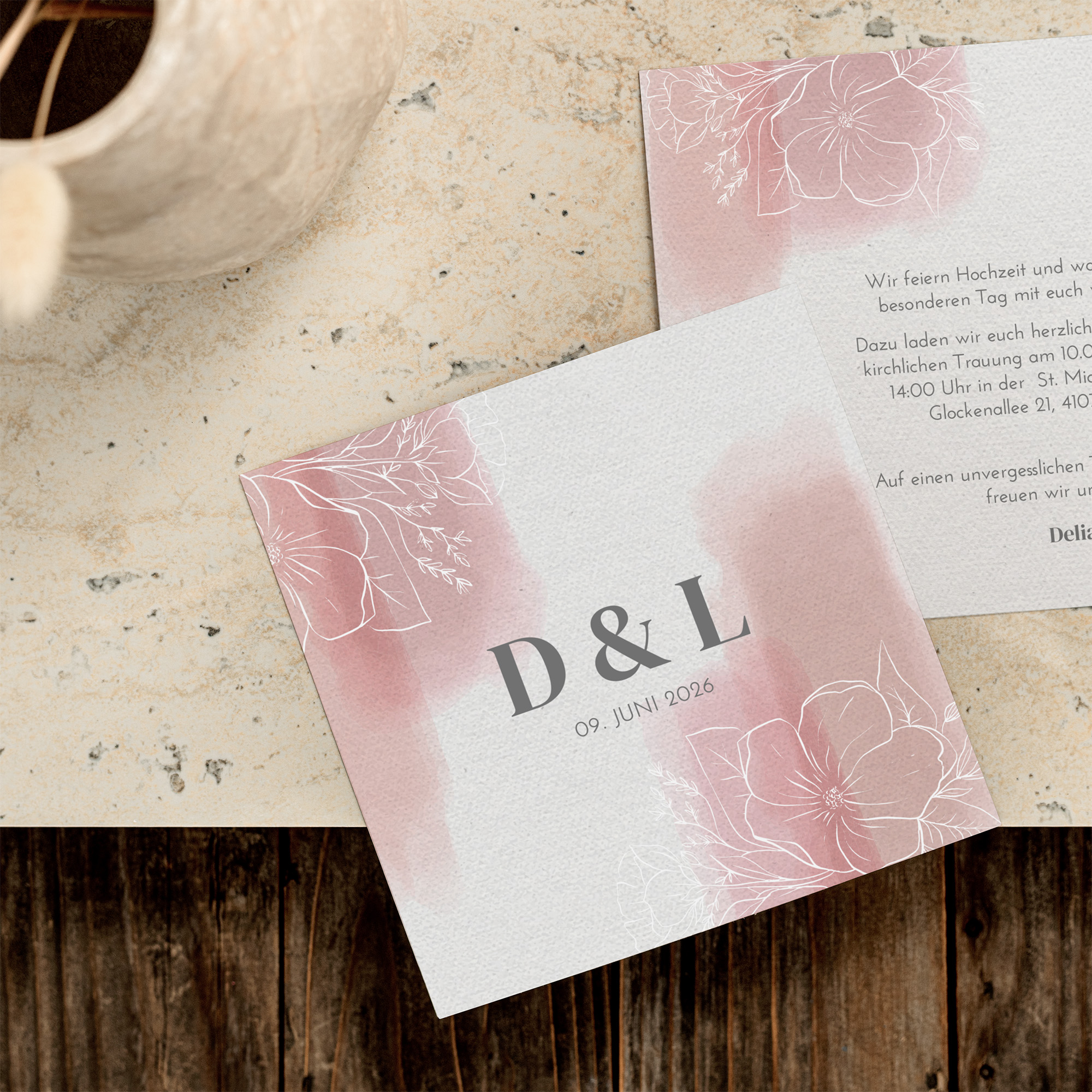 Postkarte Quadrat - Aquarell "dusty Bloom"