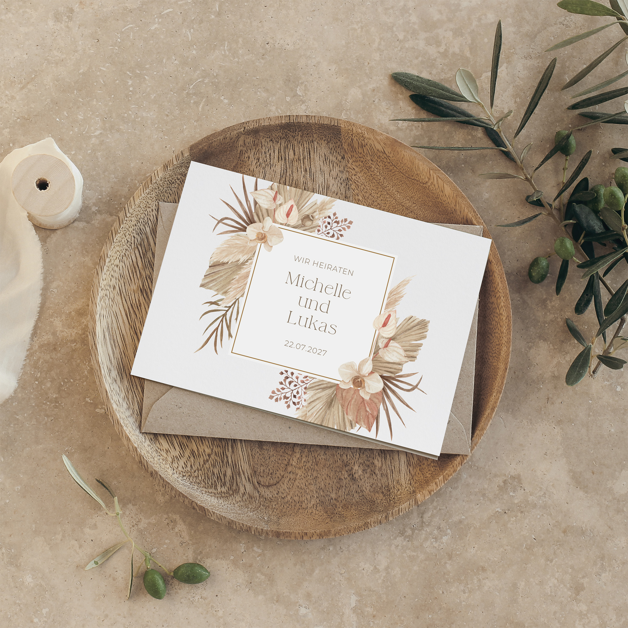 Klappkarte DIN A6 im Querformat - Boho "Golden Haze"