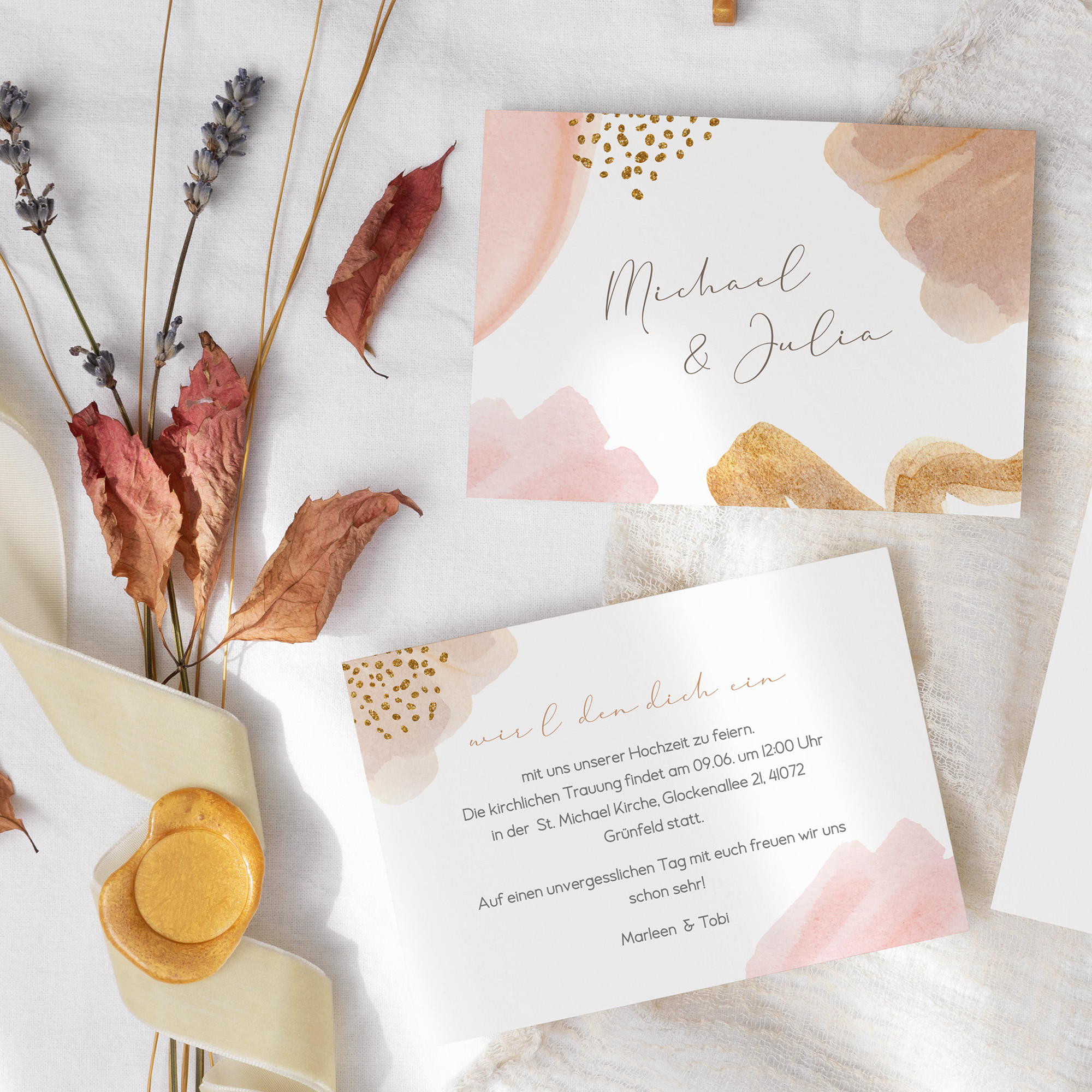 Postkarte DIN A6 im Querformat - Aquarell "Golden Blush"