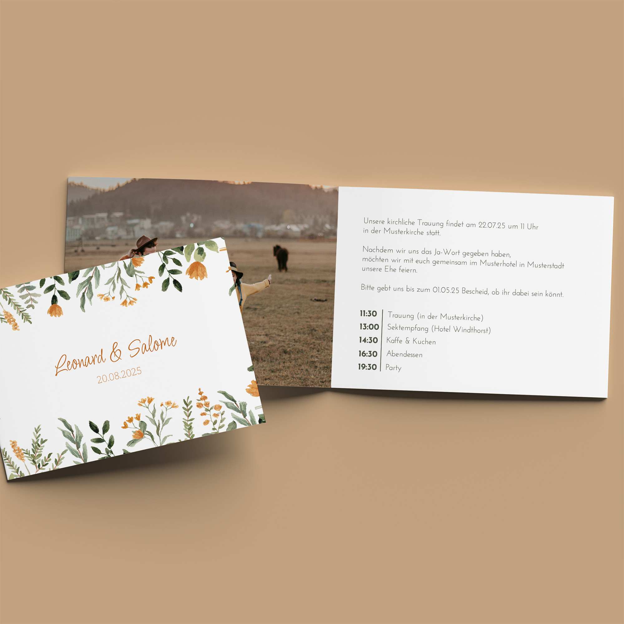 Klappkarte DIN A6 im Querformat - Floral "Warm Botanicals"