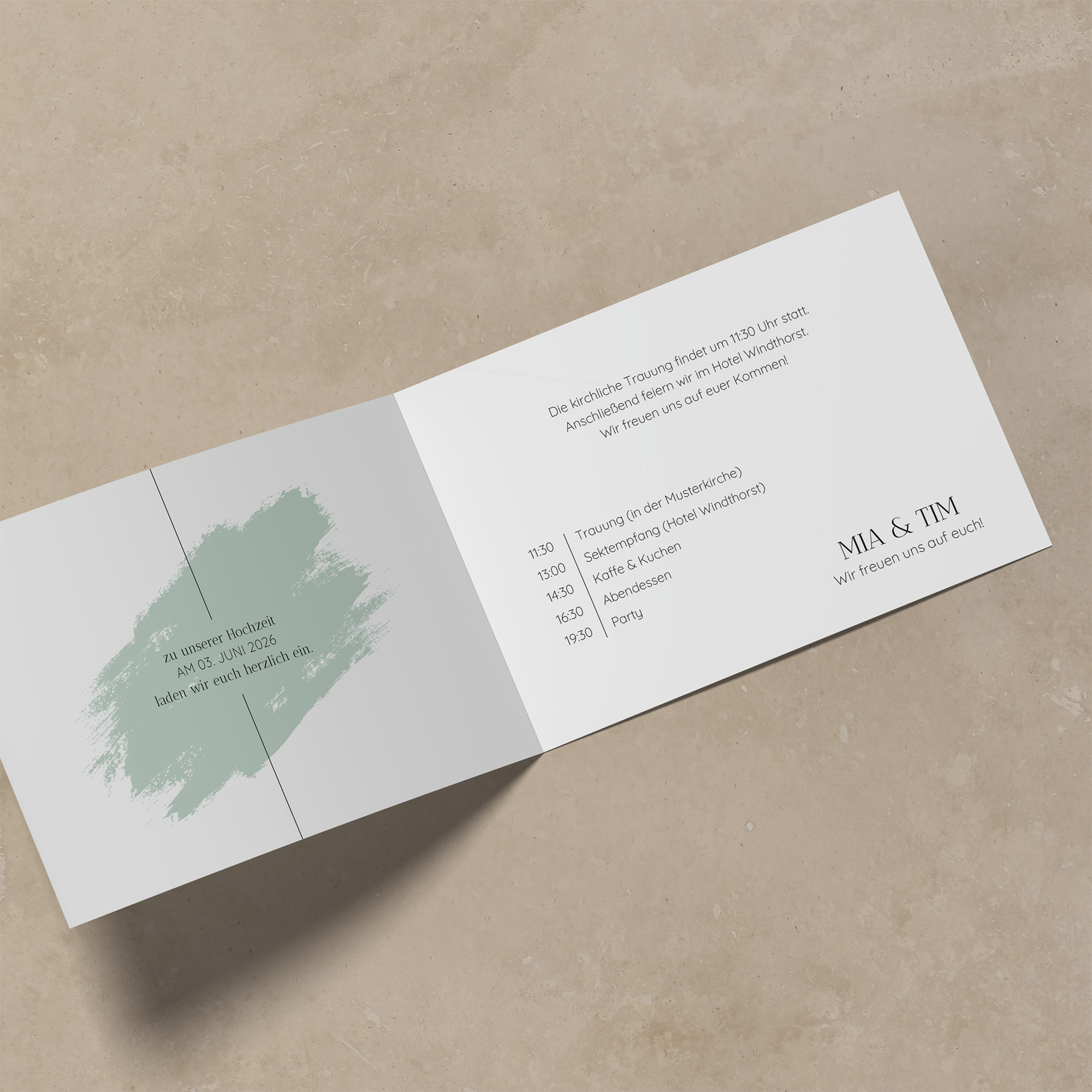Klappkarte DIN A6 im Querformat - Minimalistisch "Mint Brush"