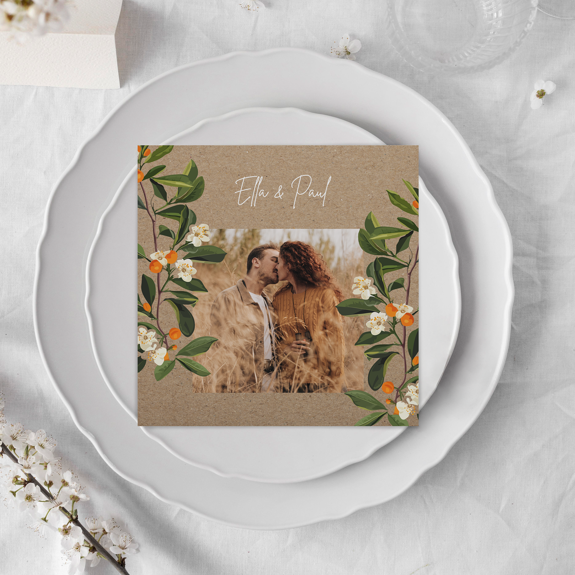 Postkarte Quadrat 148 x 148 mm - Greenery "orange craft"