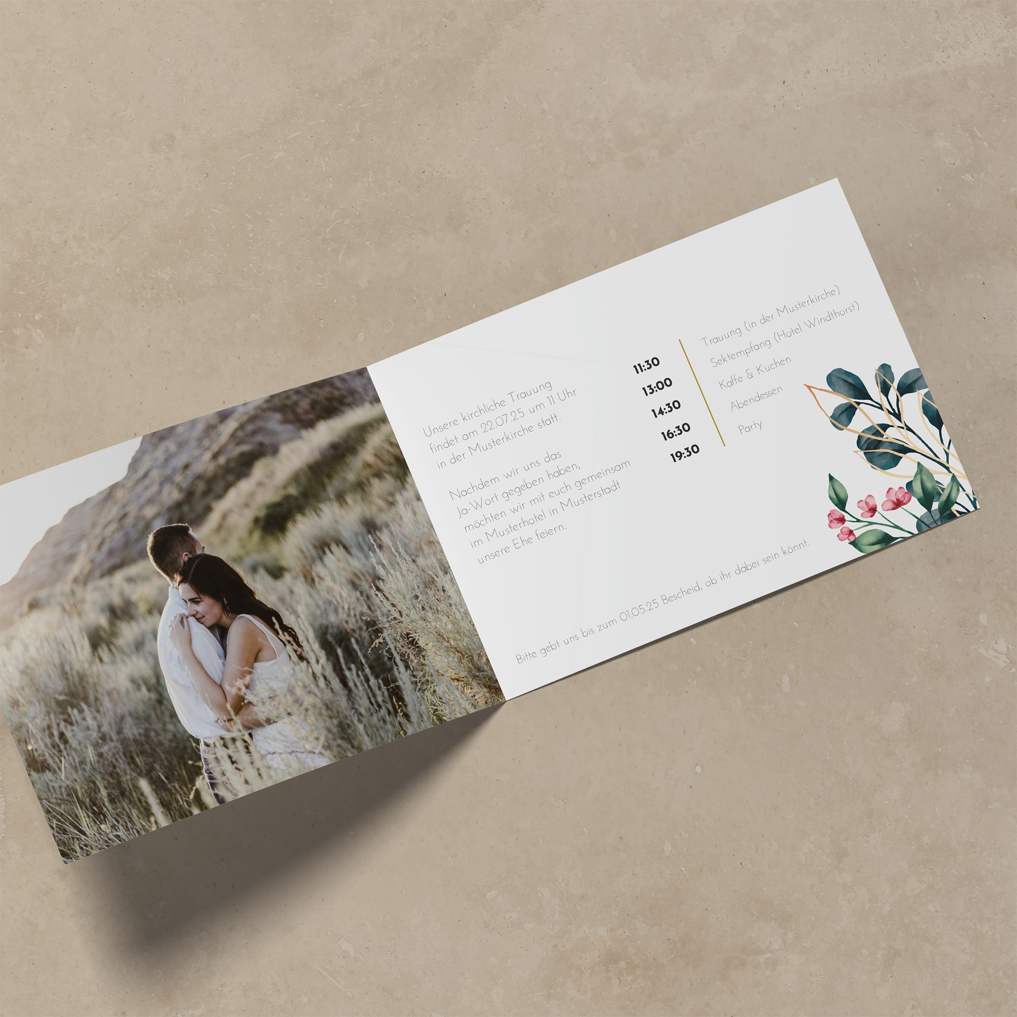 Klappkarte DIN A6 im Querformat - Floral "Pink Garden"