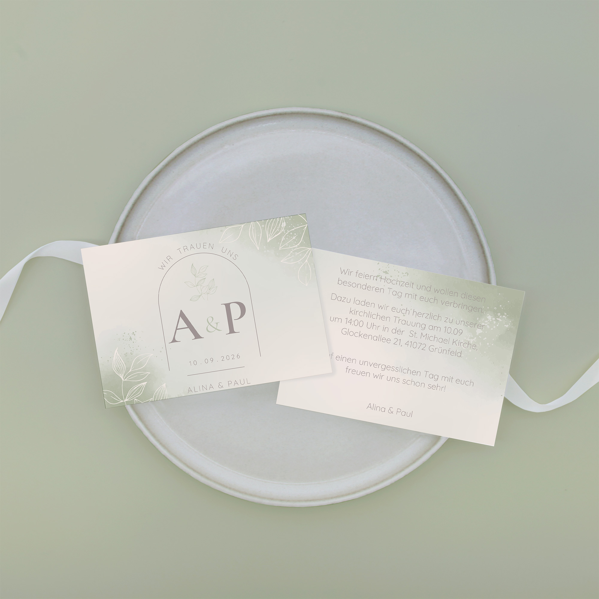 Postkarte DIN A6 im Querformat - Aquarell "faded green"