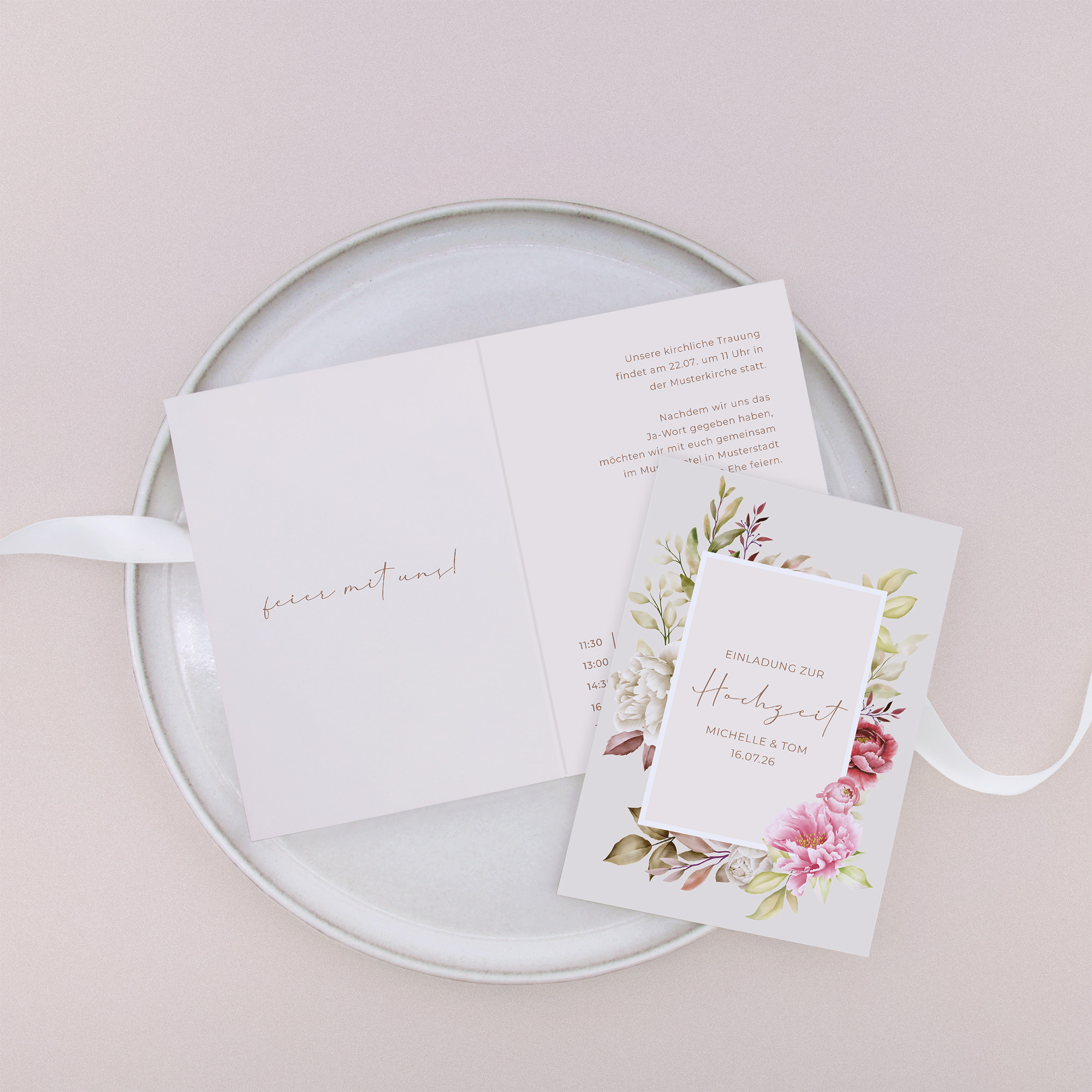 Klappkarte DIN A6 im Hochformat - Floral "Peony Bloom "