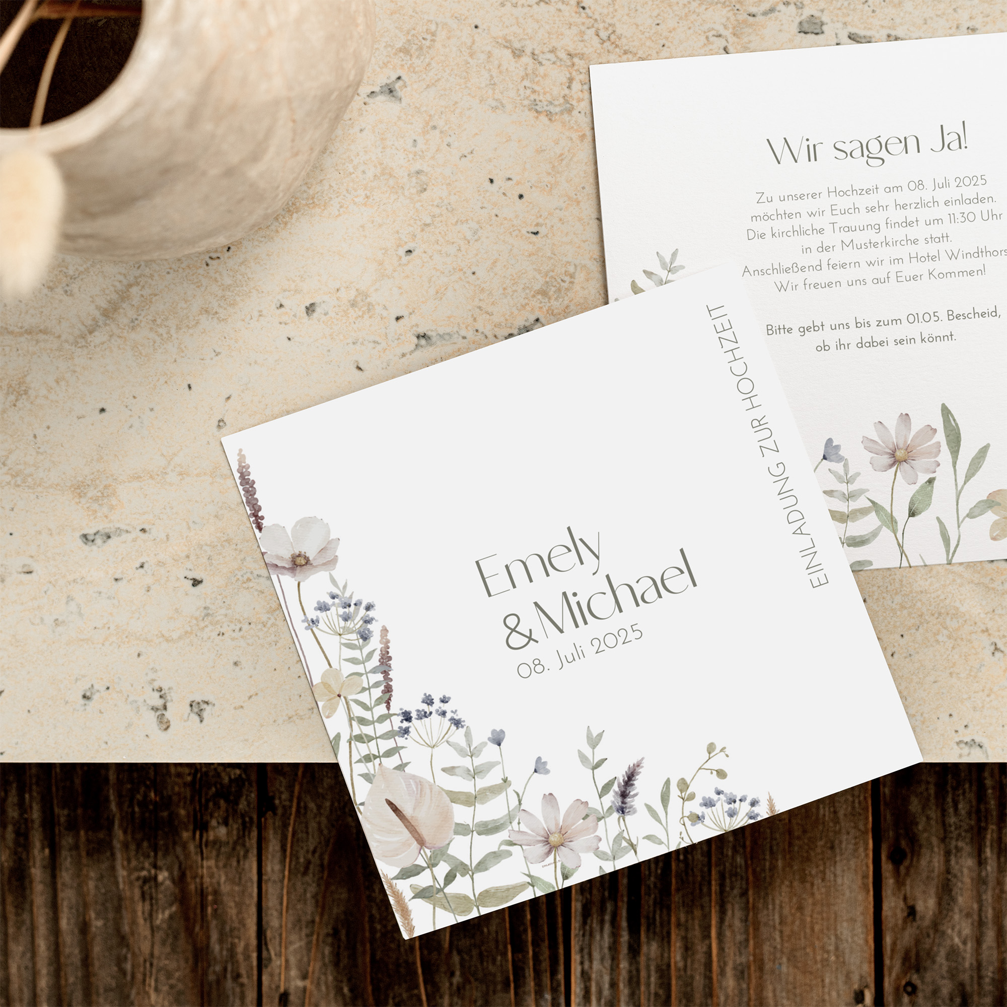 Postkarte Quadrat 148 x 148 mm - Boho "Pastel Bloom"