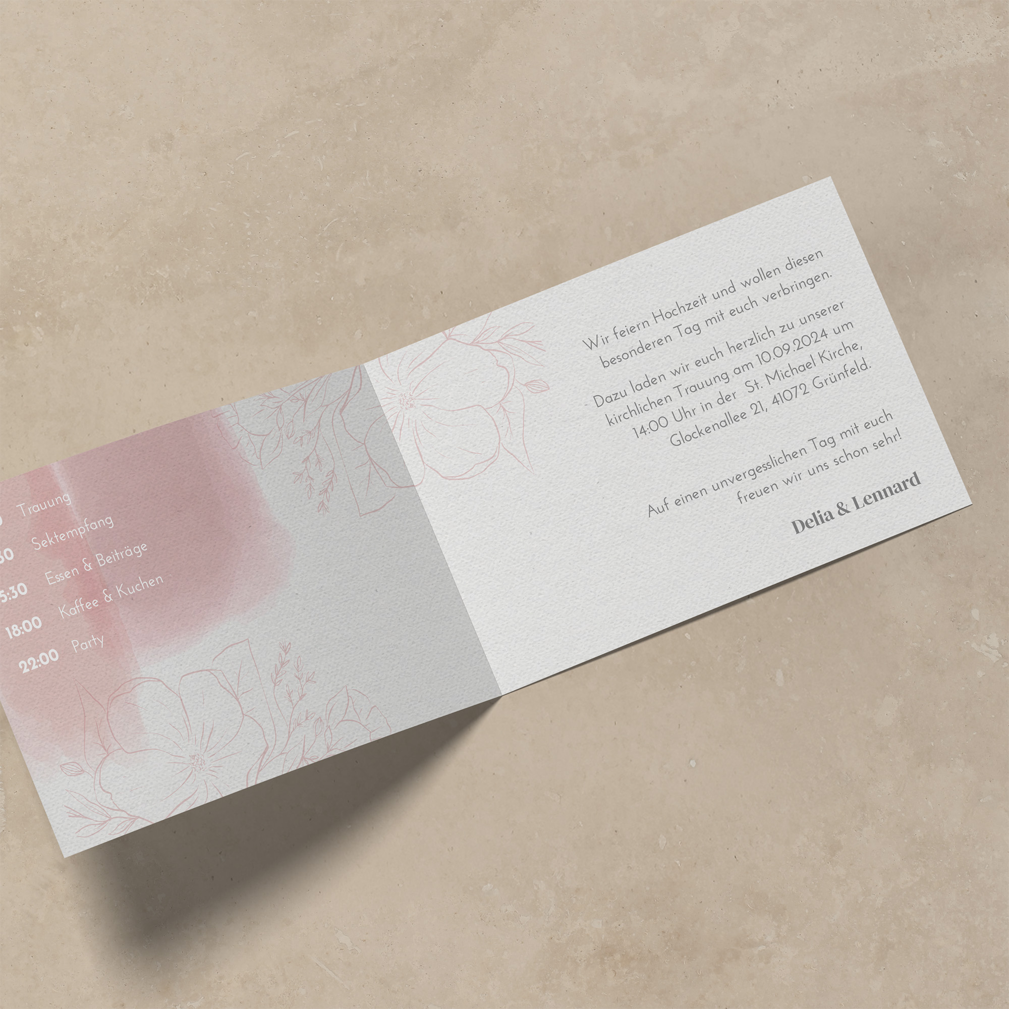 Klappkarte DIN A6 im Querformat - Aquarell "dusty bloom"