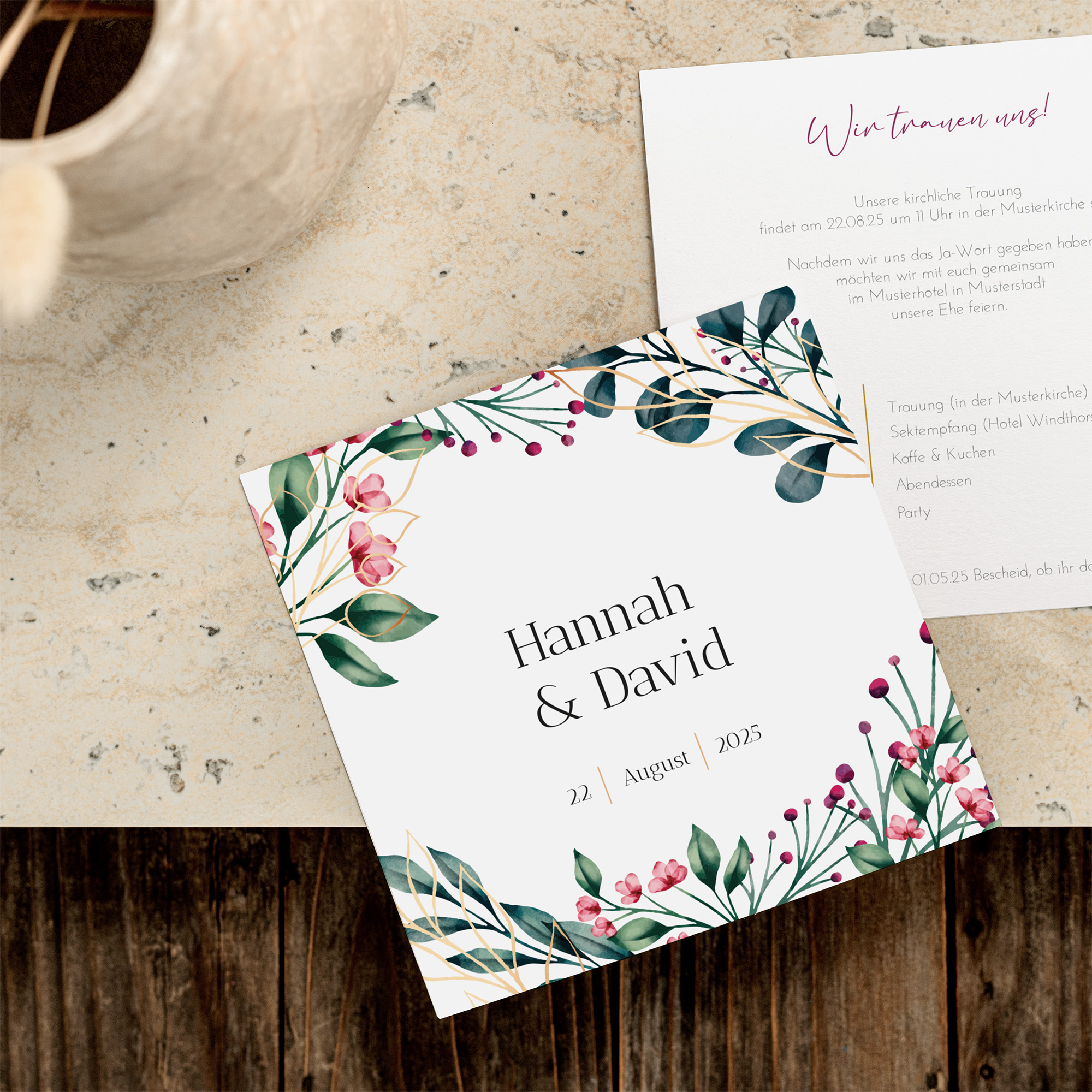 Postkarte Quadrat 148 x 148 mm - Floral "Ivory Garden"