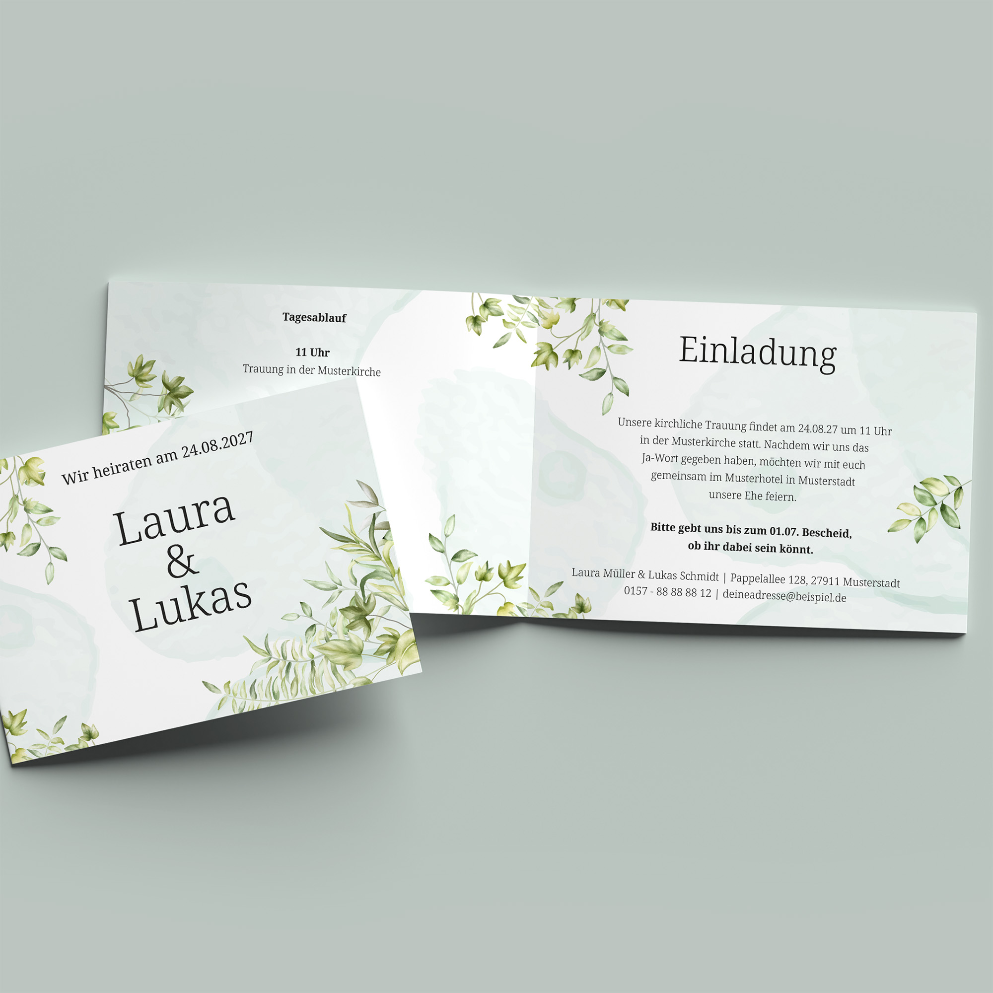 Klappkarte DIN A6 im Querformat - Greenery "leaf light"