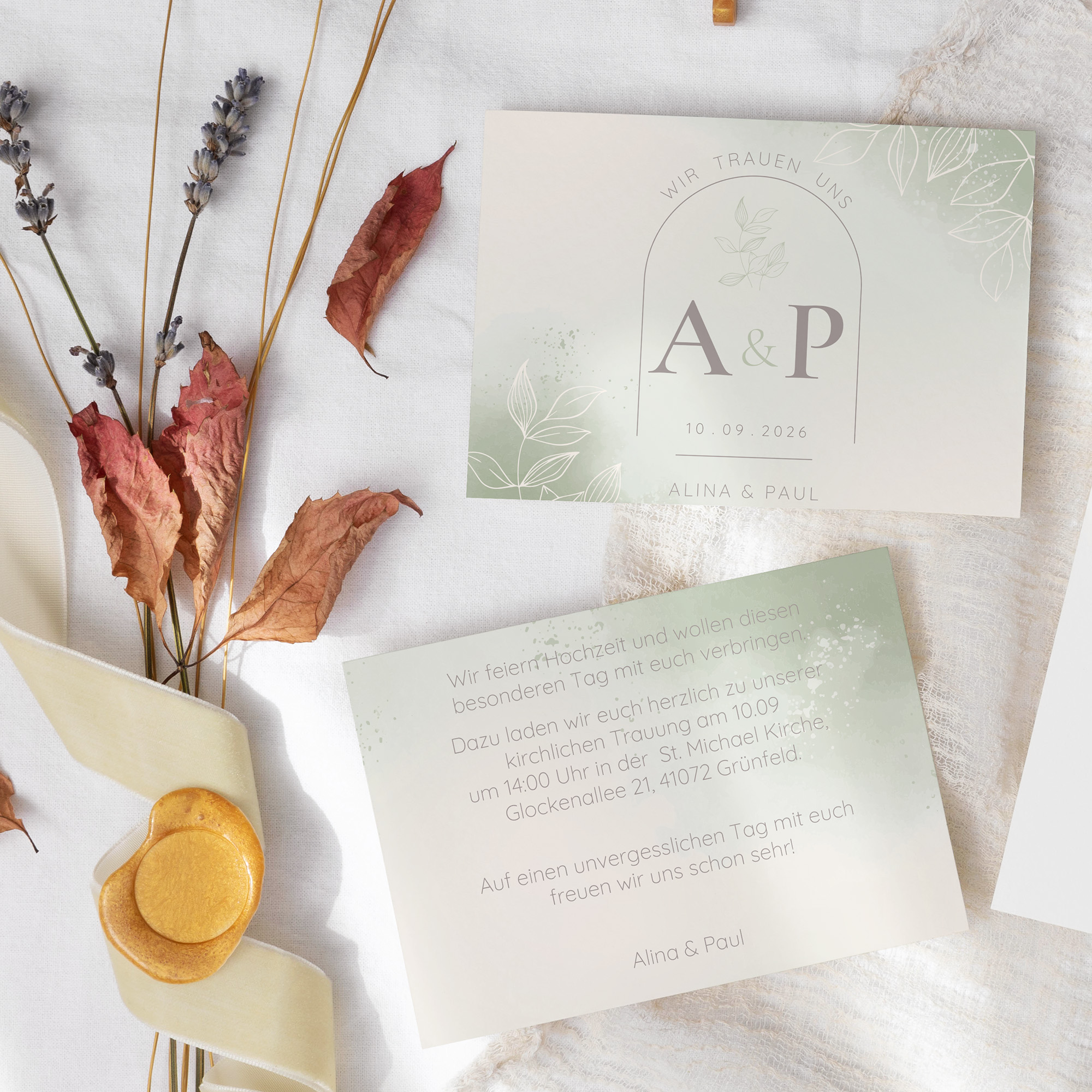 Postkarte DIN A6 im Querformat - Aquarell "faded green"