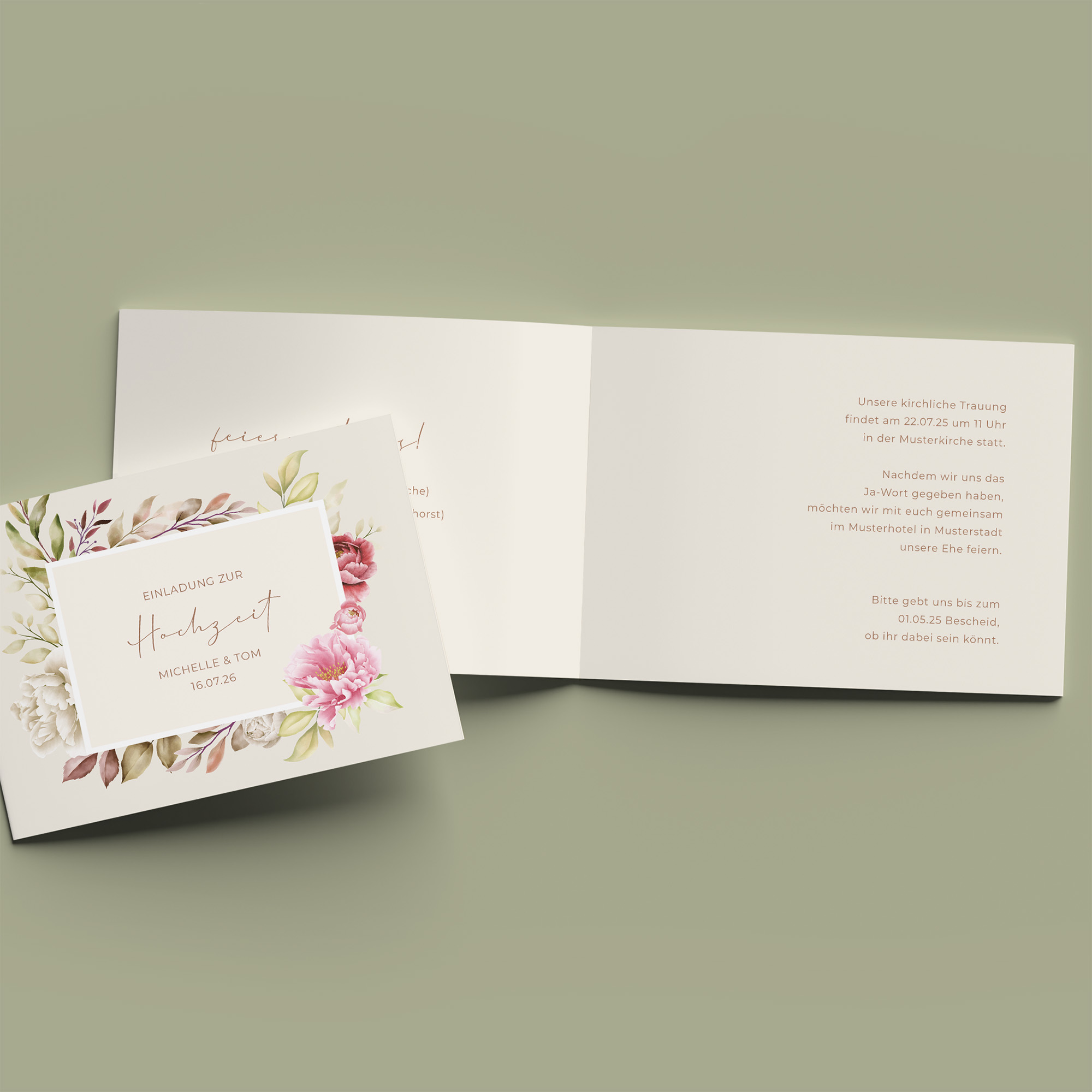 Klappkarte DIN A6 im Querformat - Floral "Peony Bloom"