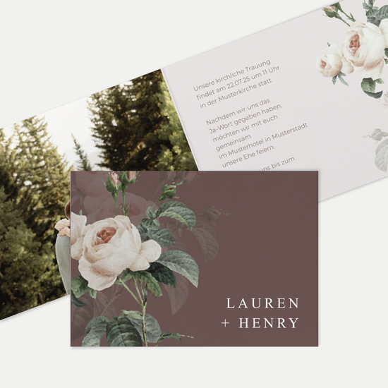 Klappkarte DIN A6 im Querformat - Floral "Antique Rose"