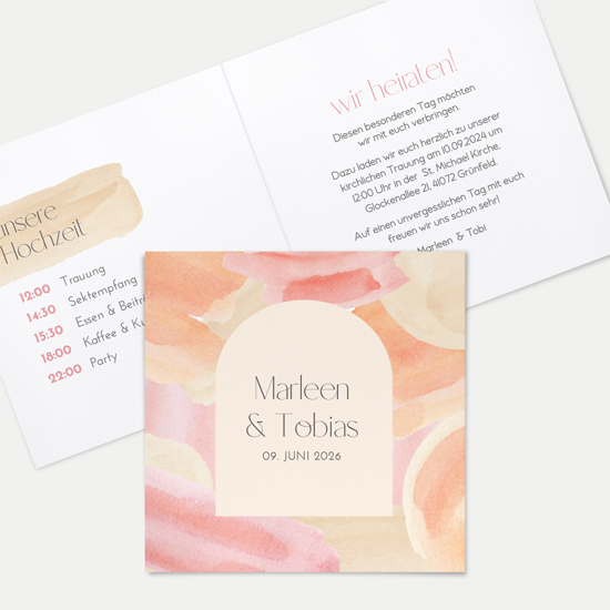 Klappkarte Quadratisch 148 x 148 mm - Aquarell - "sunset stroke"