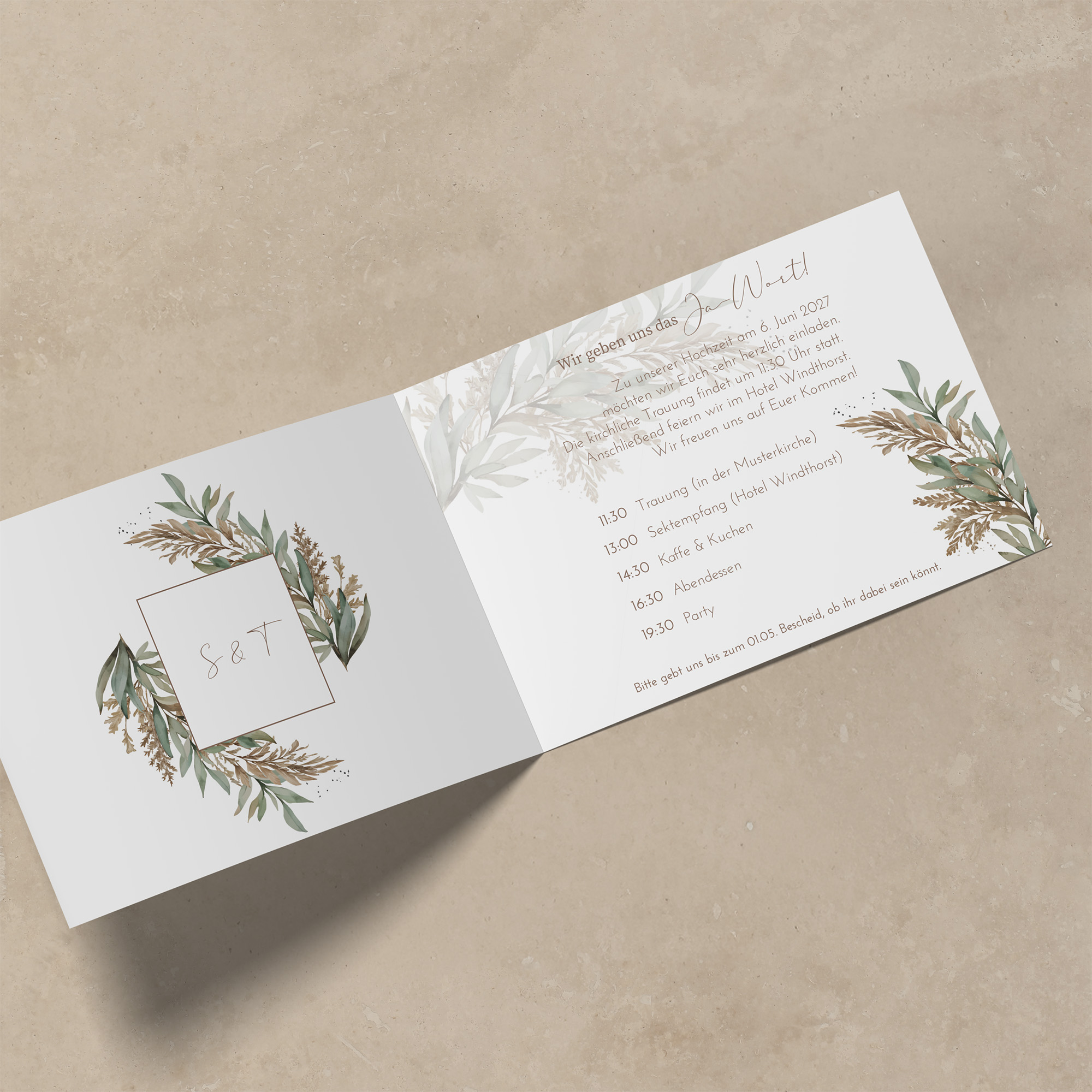 Klappkarte DIN A6 im Querformat - Boho "Rooted Together"