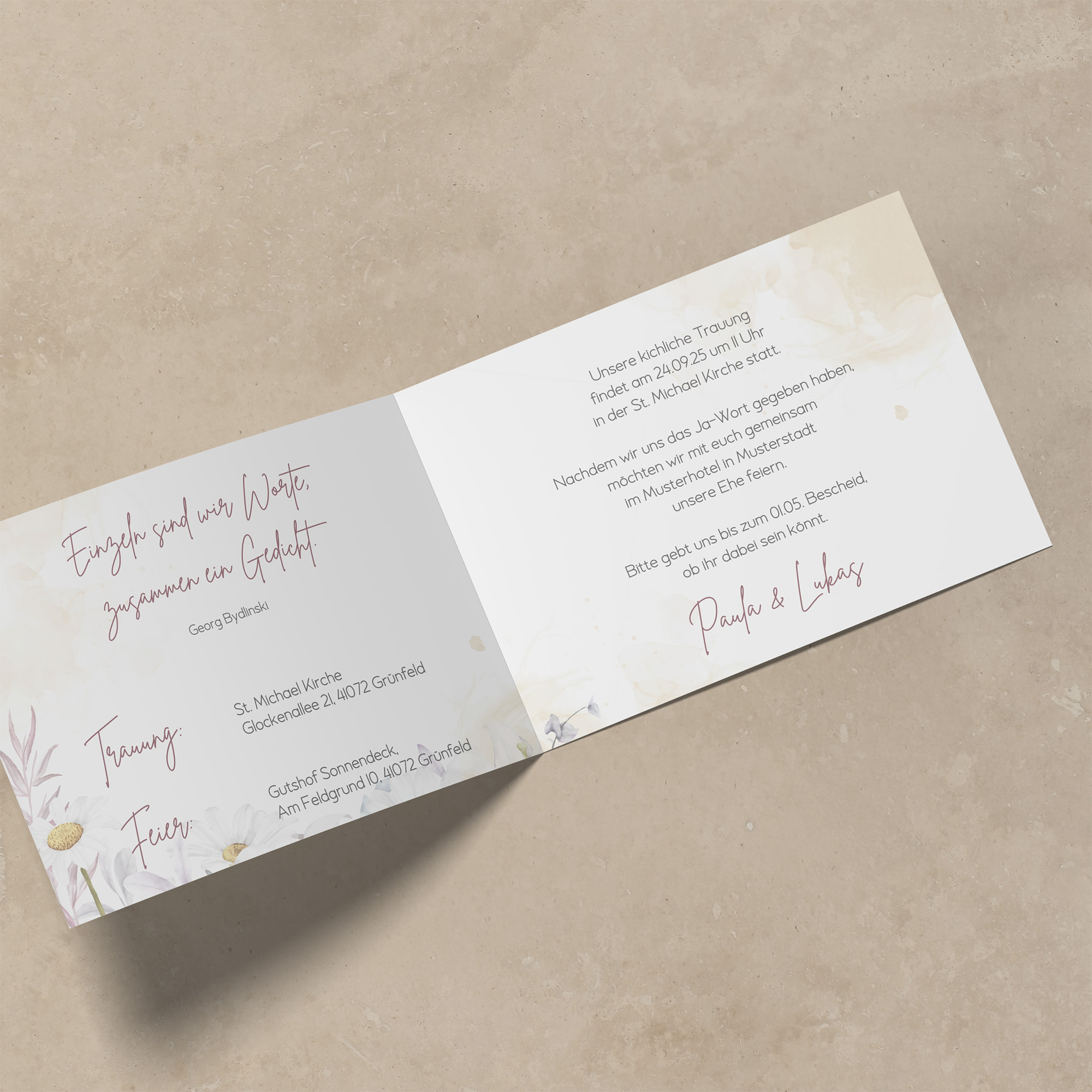 Klappkarte DIN A6 im Querformat - Aquarell "lily & rose"