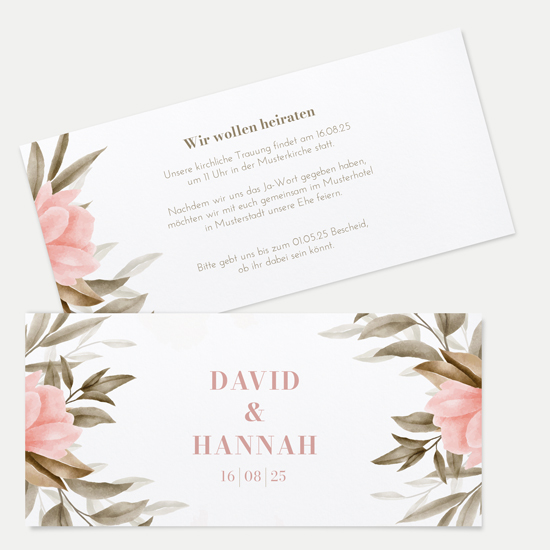 Postkarten DIN lang im Querformat 210 x 98 mm - Floral "Rose Leaf"