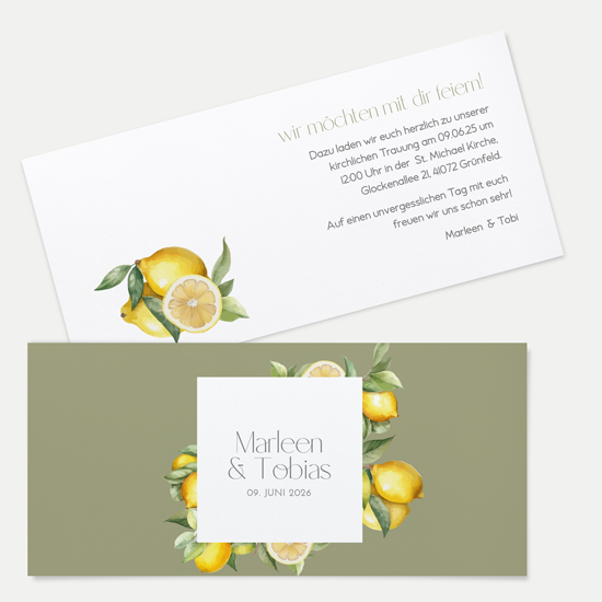 Postkarten DIN lang im Querformat 210 x 98 mm - Aquarell "Olive & Lemon"