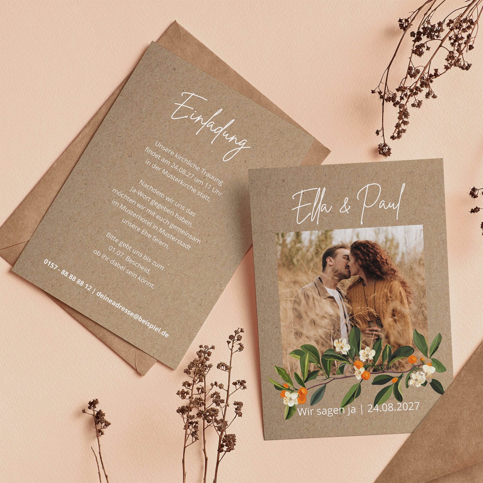 Postkarte DIN A6 im Hochformat - Greenery "orange craft"