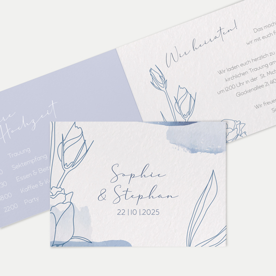 Klappkarte DIN A6 im Querformat - Aquarell "midnight petals"