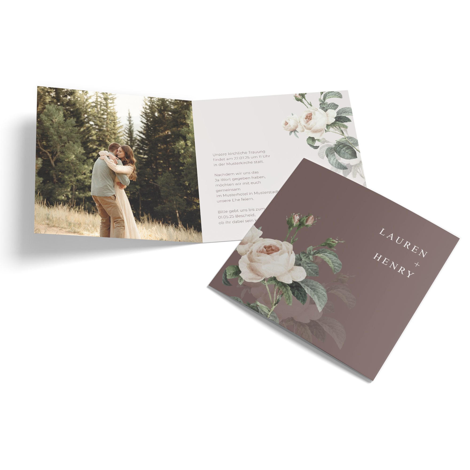 Klappkarte Quadratisch 148 x 148 mm - Floral "Antique Rose"