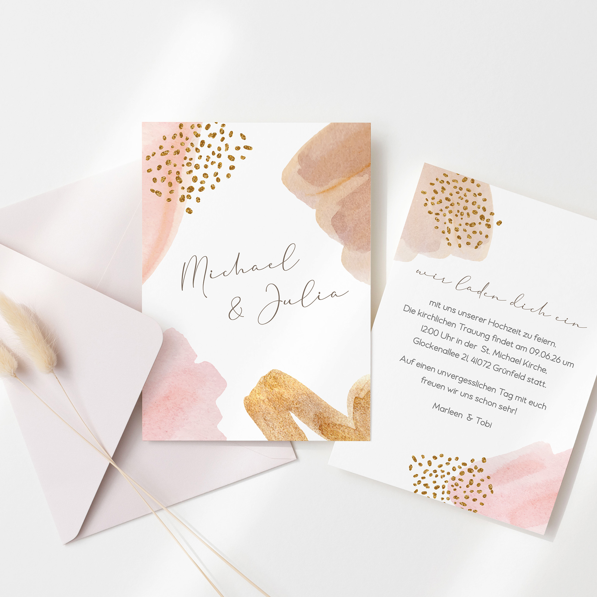 Postkarte DIN A6 im Hochformat - Aquarell "Golden Blush"