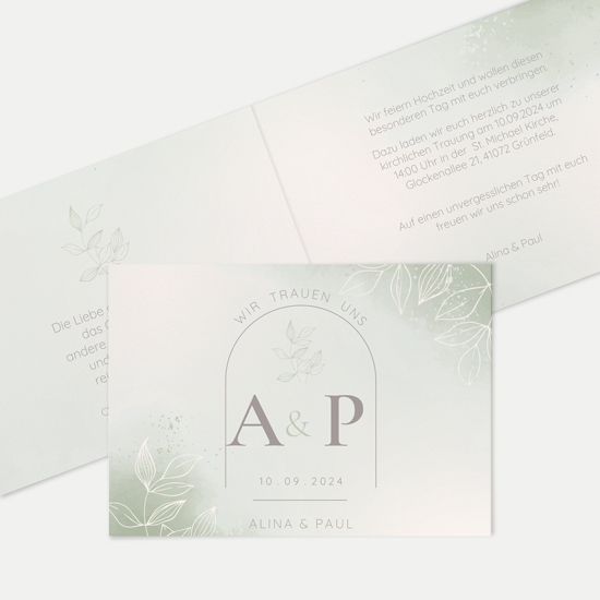 Klappkarte DIN A6 im Querformat - Aquarell "faded green"