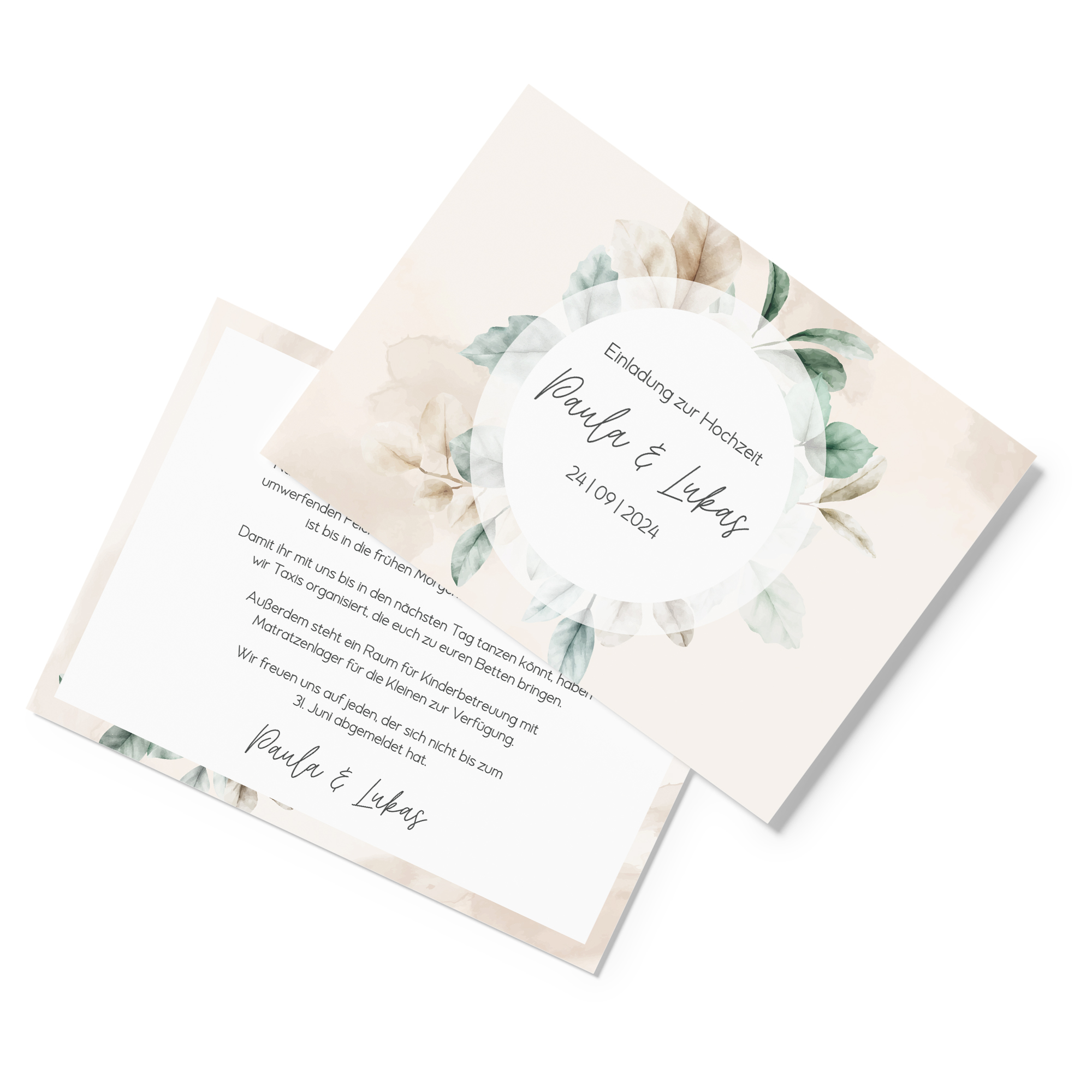 Postkarte DIN A6 im Querformat - Aquarell "leaf & taupe"