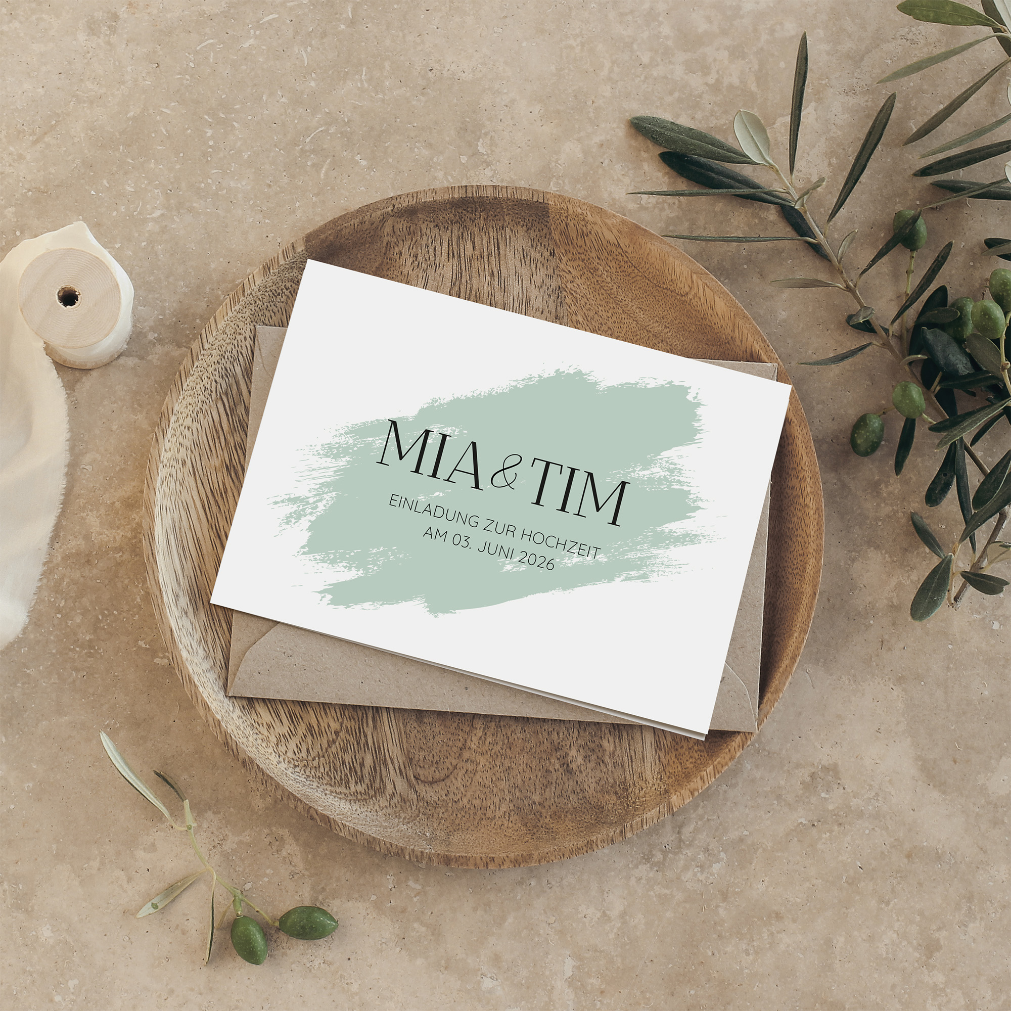 Klappkarte DIN A6 im Querformat - Minimalistisch "Mint Brush"