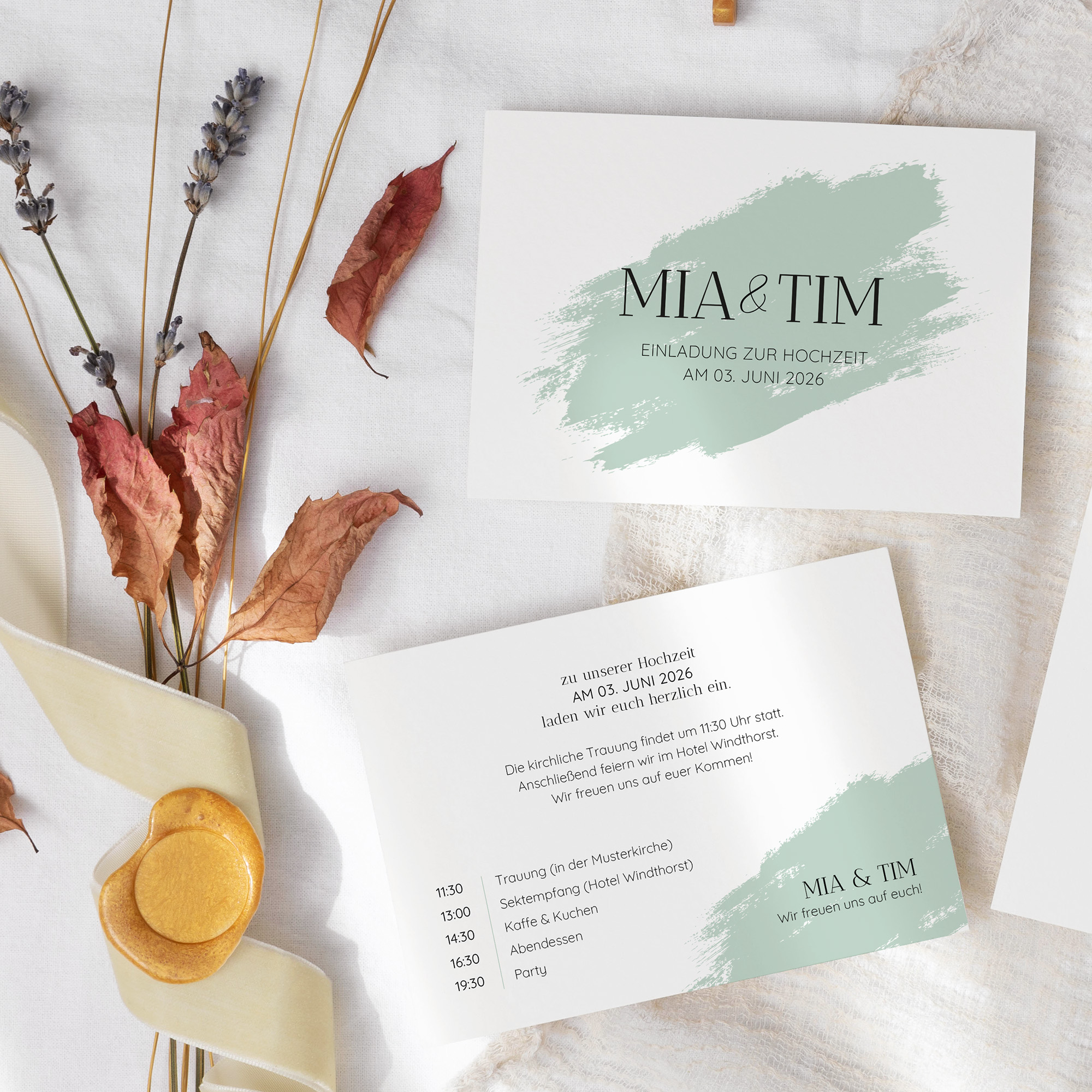 Postkarte DIN A6 im Querformat - Minimalistisch "Mint Brush"