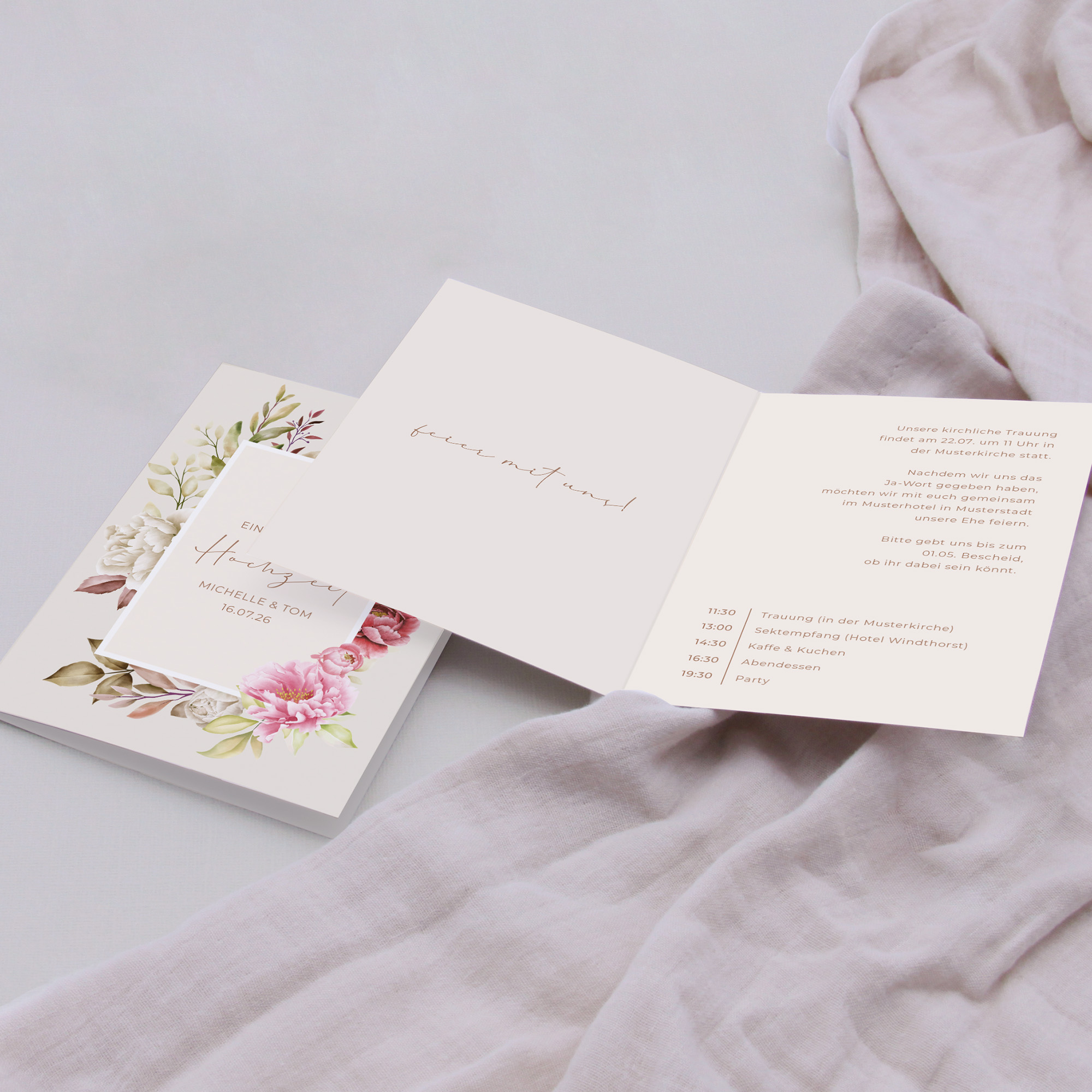 Klappkarte DIN A6 im Hochformat - Floral "Peony Bloom "