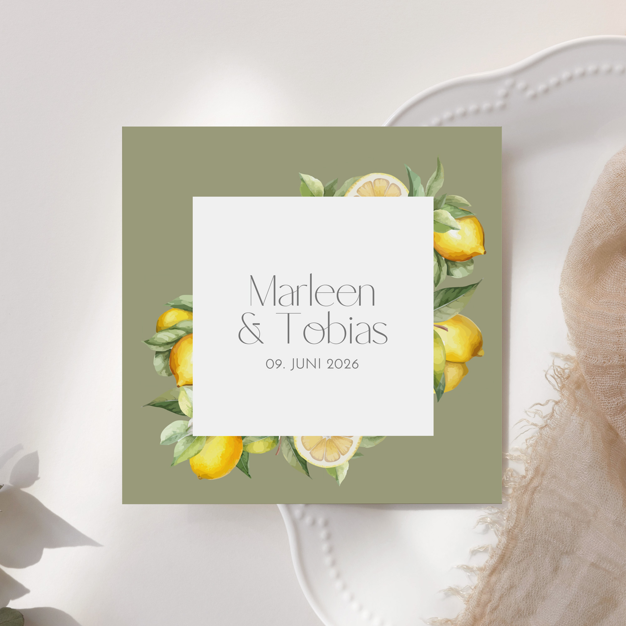 Postkarte Quadrat - Aquarell "Olive & Lemon"