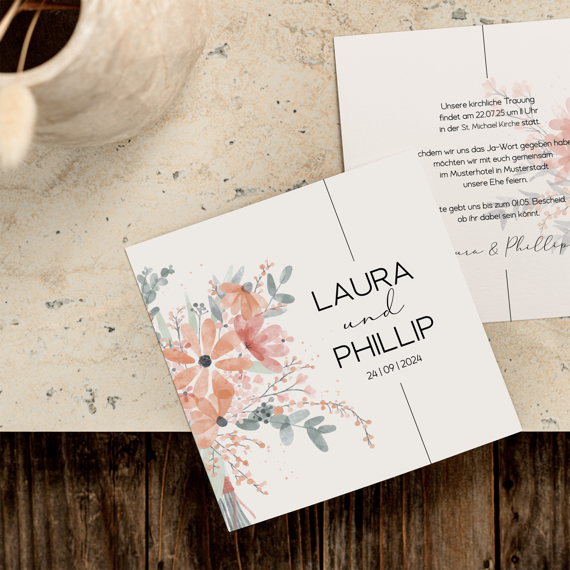 Postkarte Quadrat - Aquarell "terracotta Bloom"