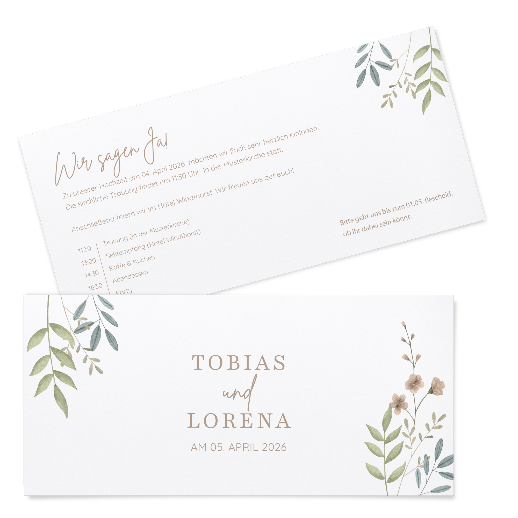 Postkarten DIN lang im Querformat 210 x 98 mm - Boho "Soft Leaves"