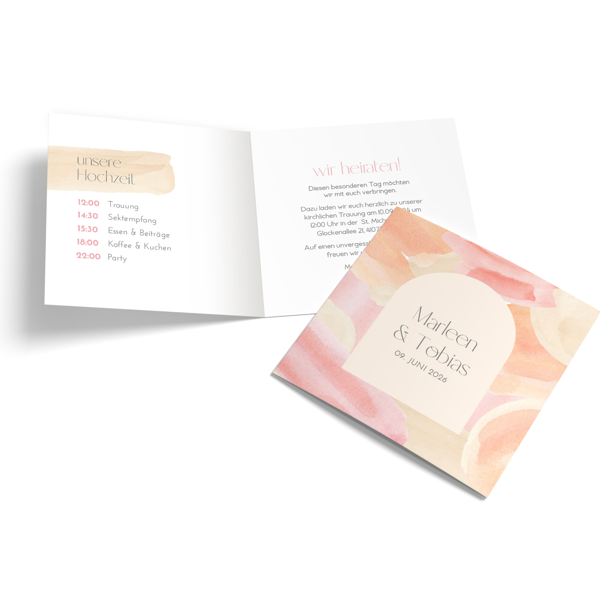 Klappkarte Quadratisch 148 x 148 mm - Aquarell - "sunset stroke"