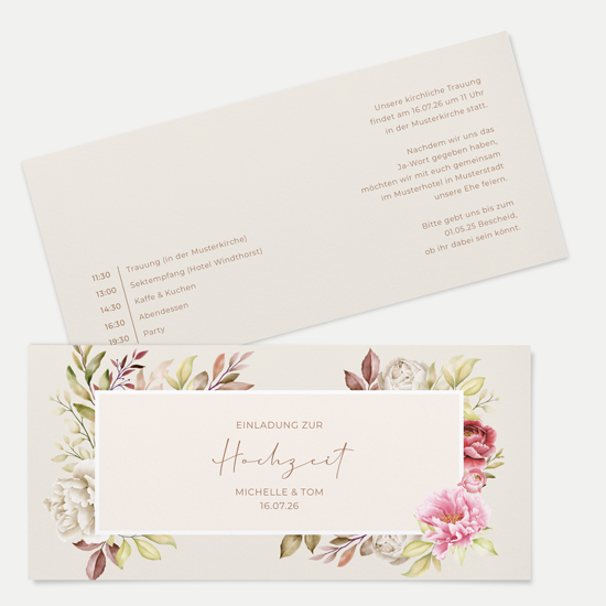 Postkarten DIN lang im Querformat 210 x 98 mm - Floral "Peony Bloom"