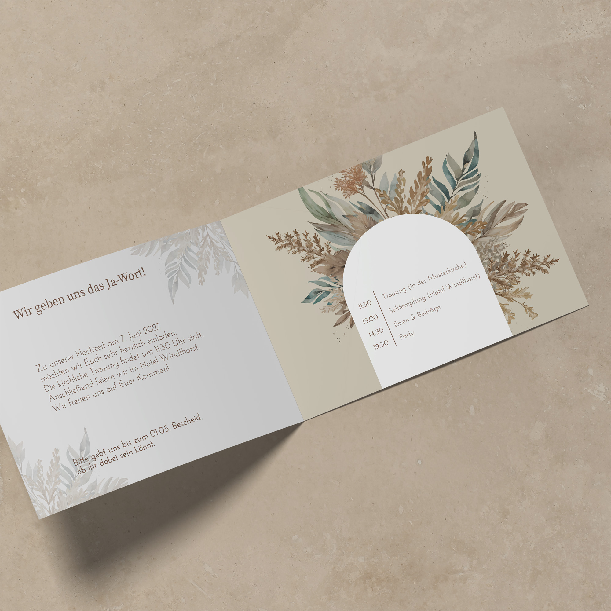 Klappkarte DIN A6 im Querformat - Boho "Bare Nature"