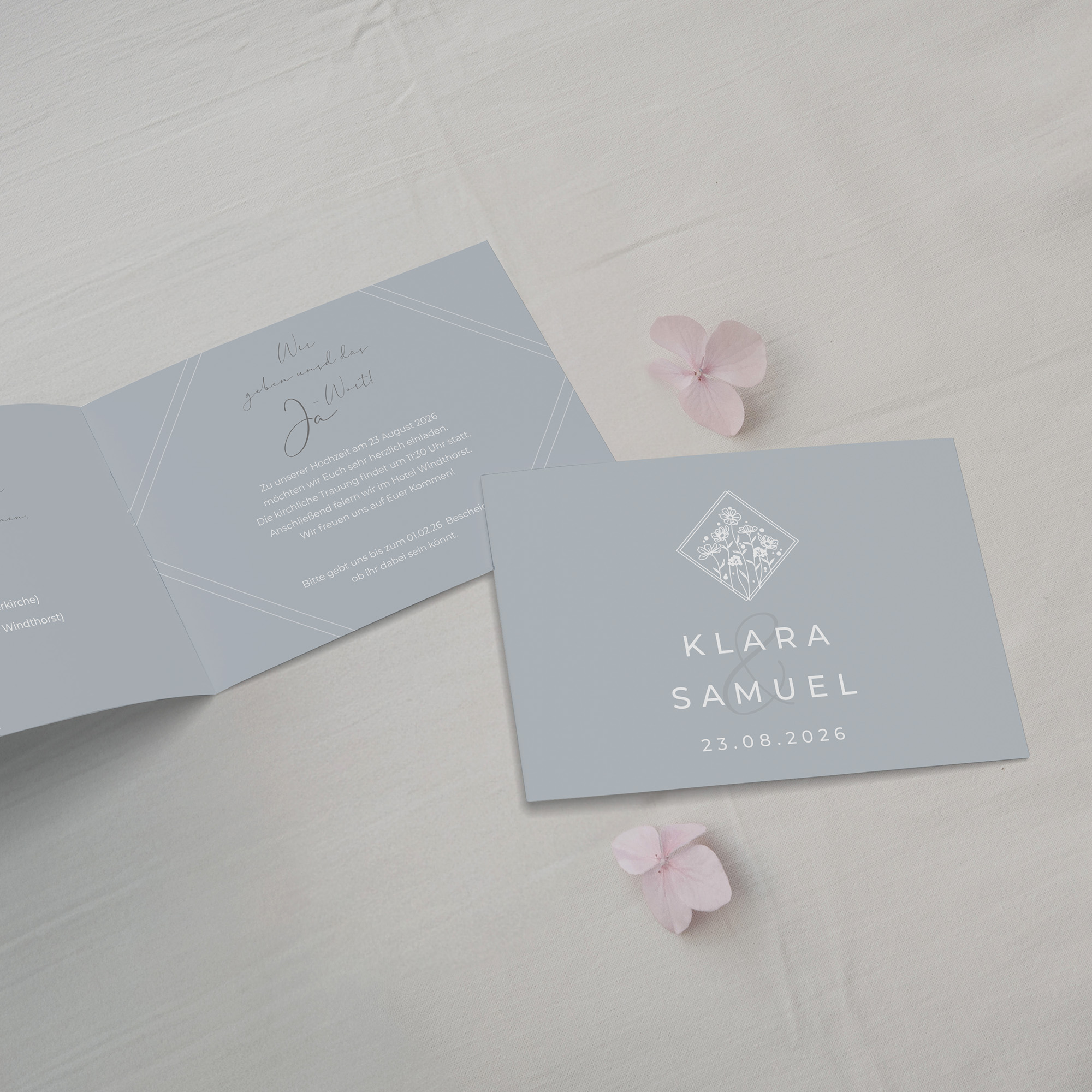 Klappkarte DIN A6 im Querformat - Vintage - "La Fleur Bleue"