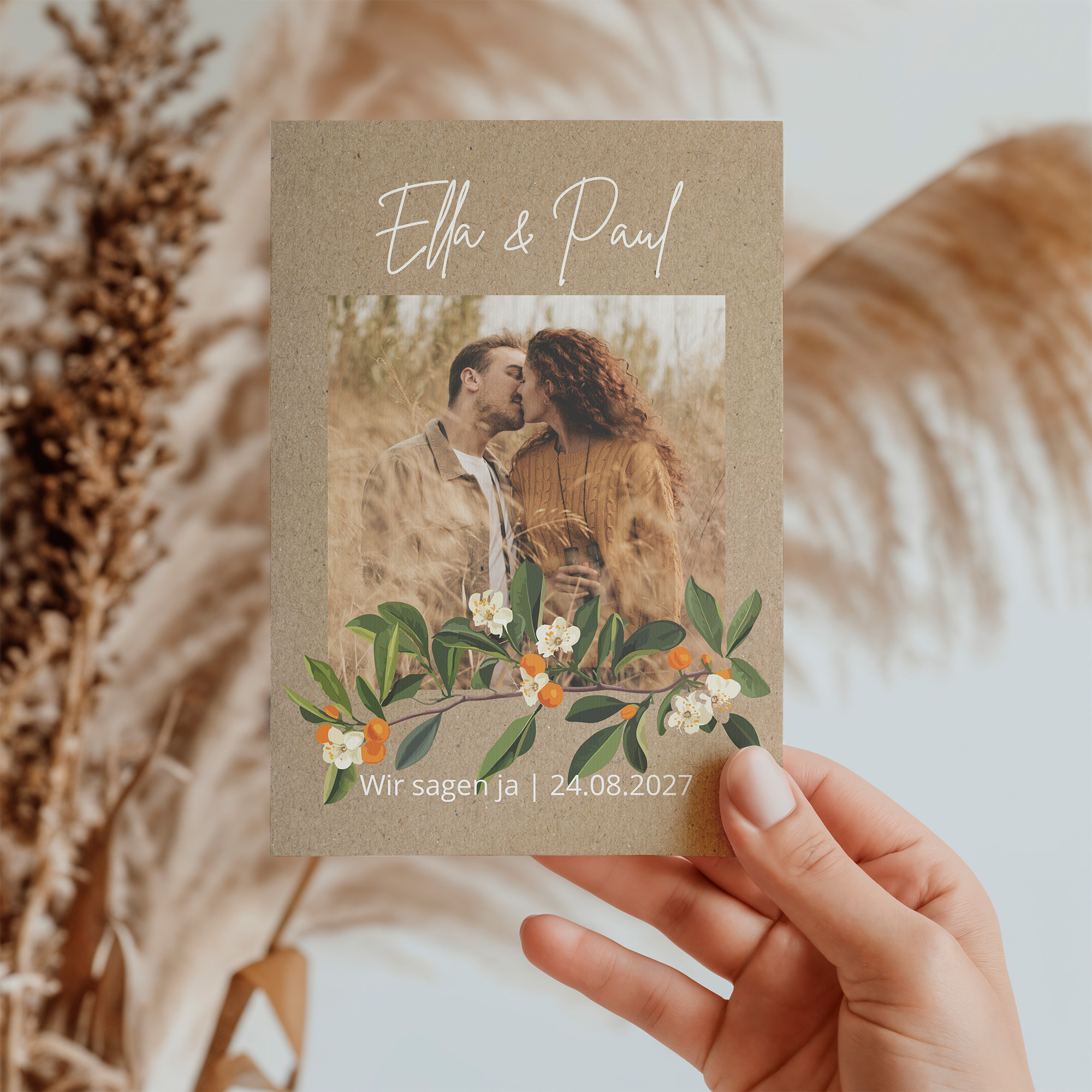 Postkarte DIN A6 im Hochformat - Greenery "orange craft"