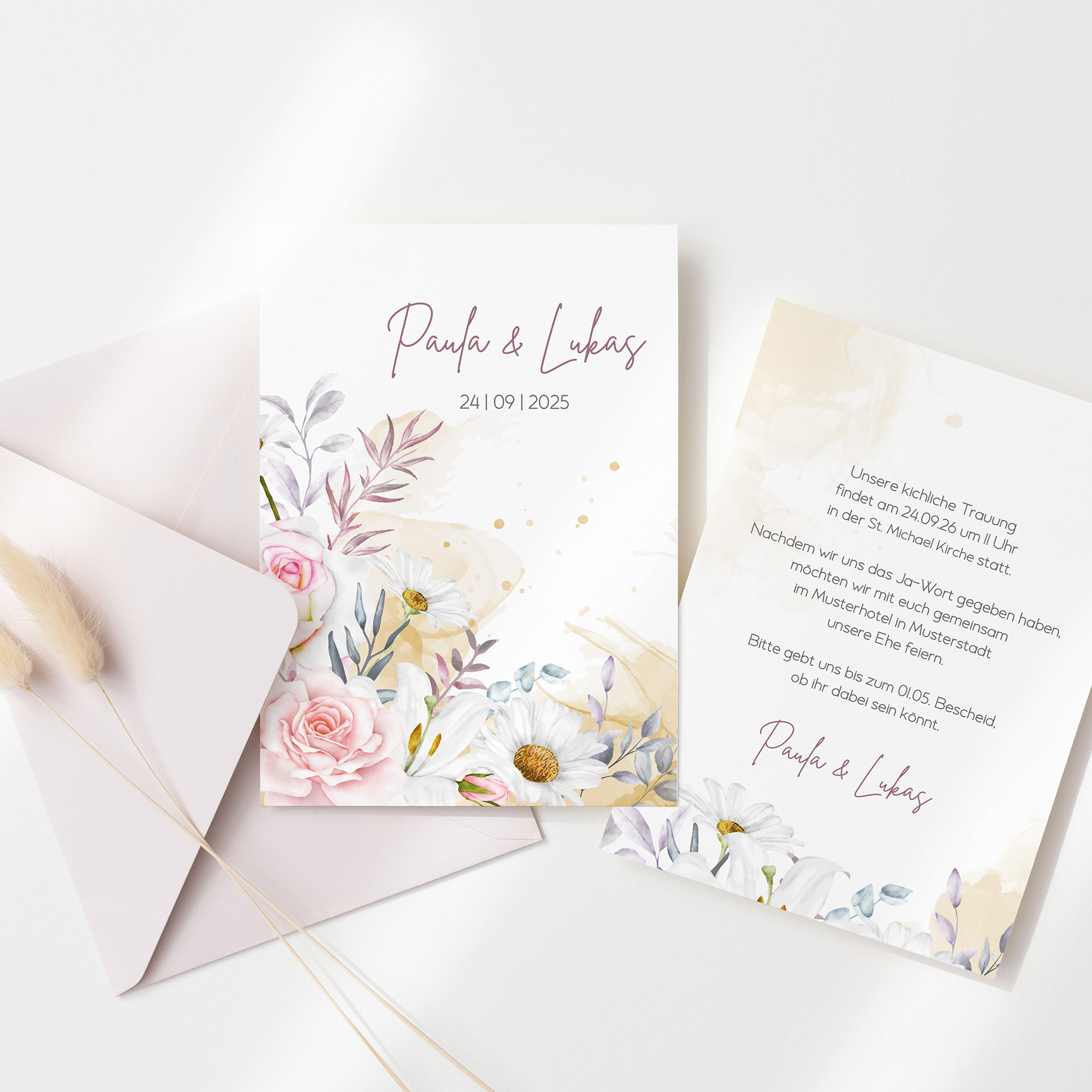 Postkarte DIN A6 im Hochformat - Aquarell "lily & rose"