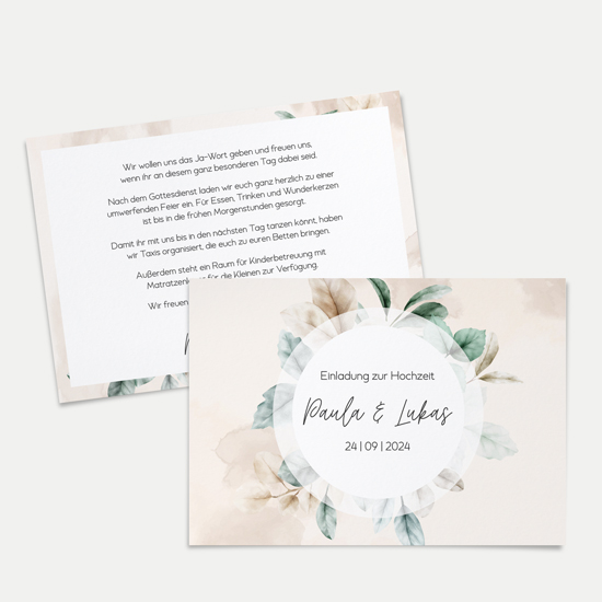 Postkarte DIN A6 im Querformat - Aquarell "leaf & taupe"