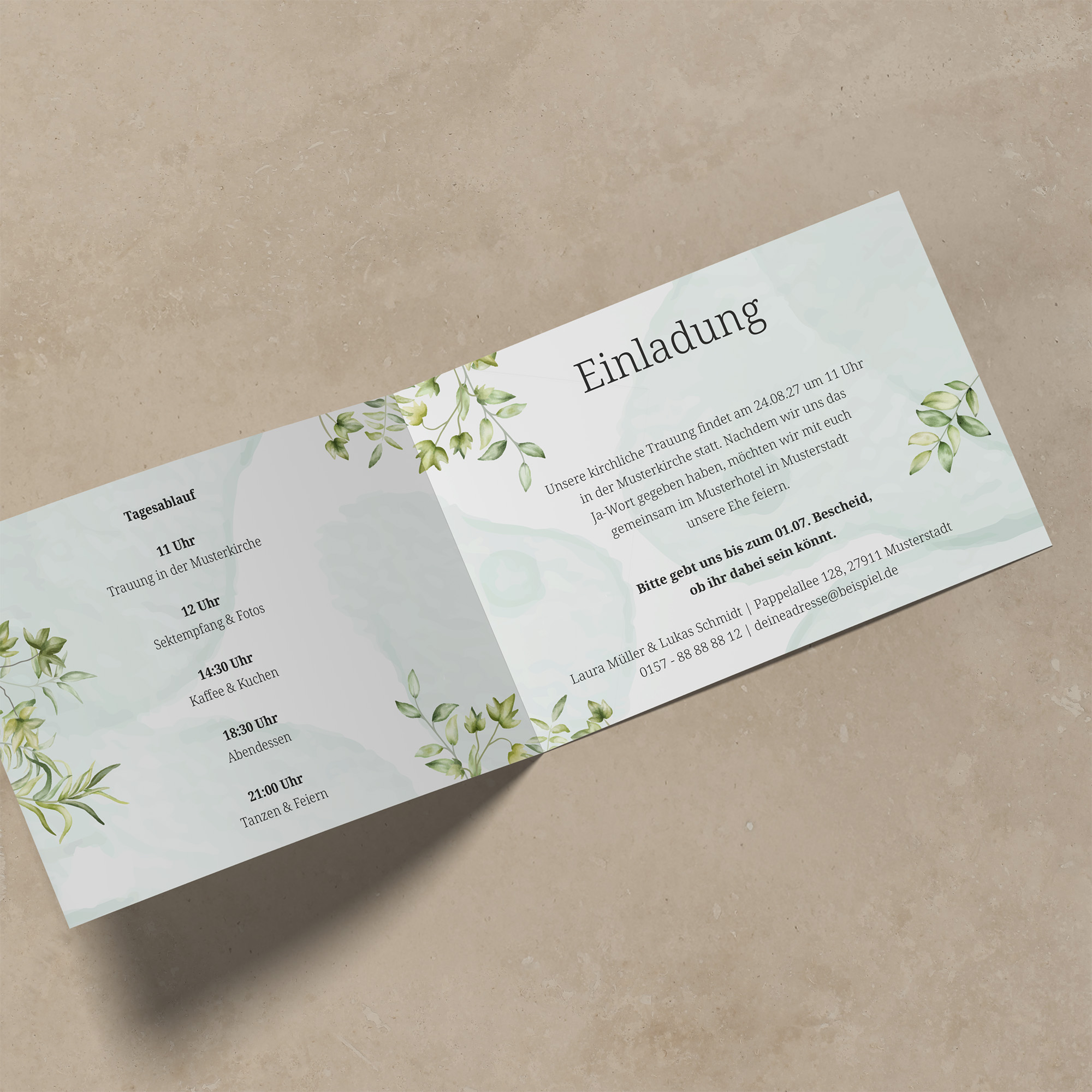 Klappkarte DIN A6 im Querformat - Greenery "leaf light"